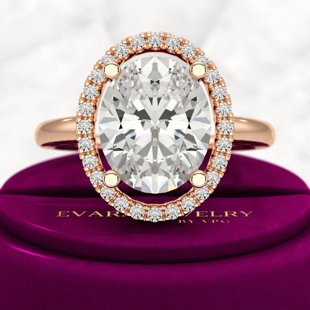 3 Carat Oval Lab Grown Diamond Halo Engagement Ring - Image 7