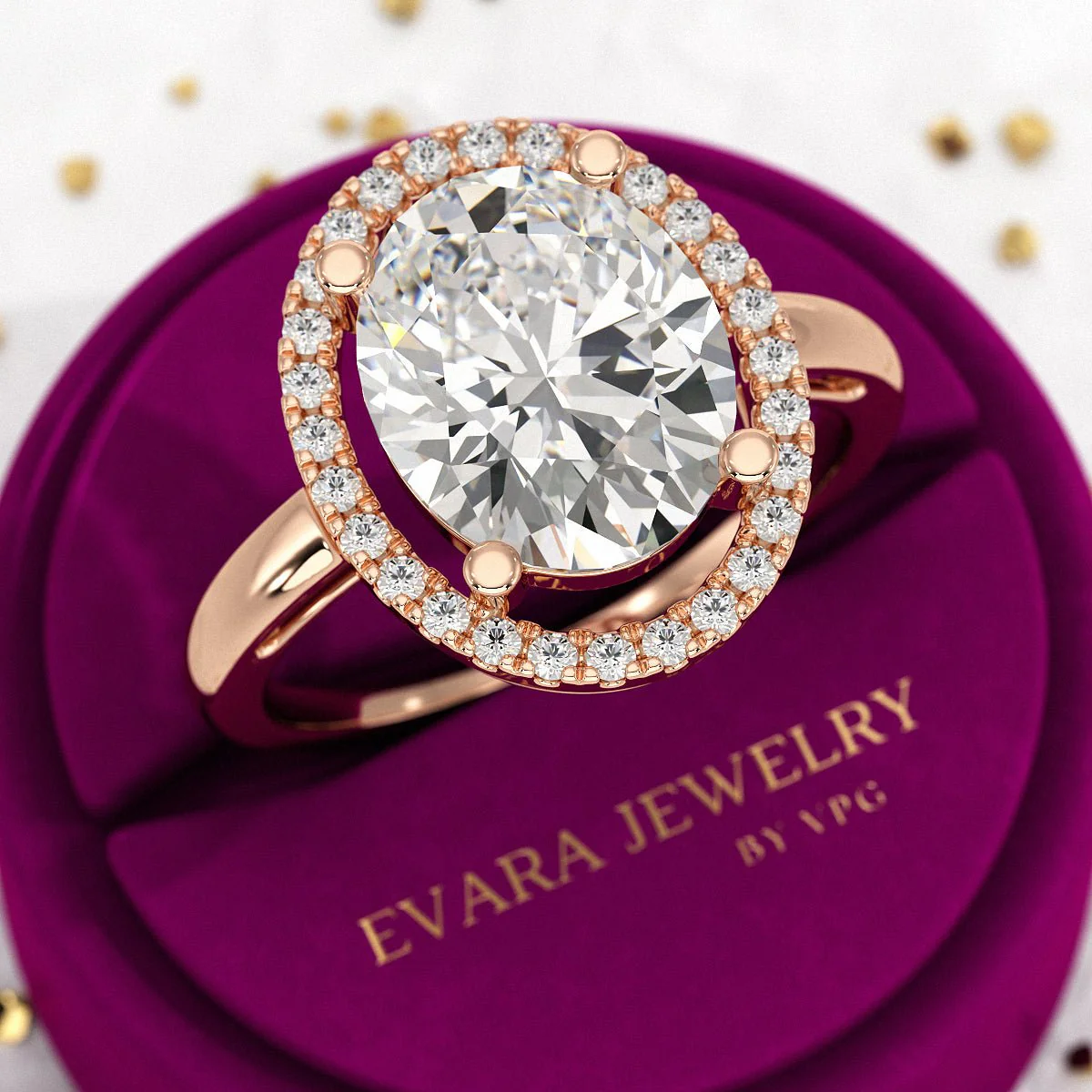 3 Carat Oval Lab Grown Diamond Halo Engagement Ring - Image 8