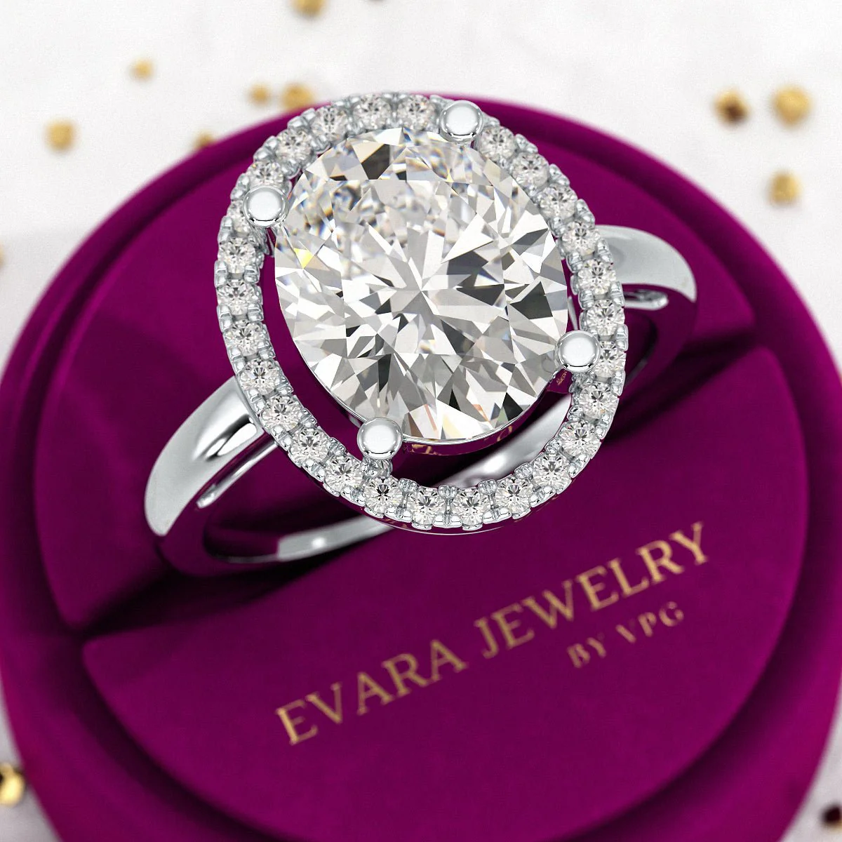 3 Carat Oval Lab Grown Diamond Halo Engagement Ring - Image 9