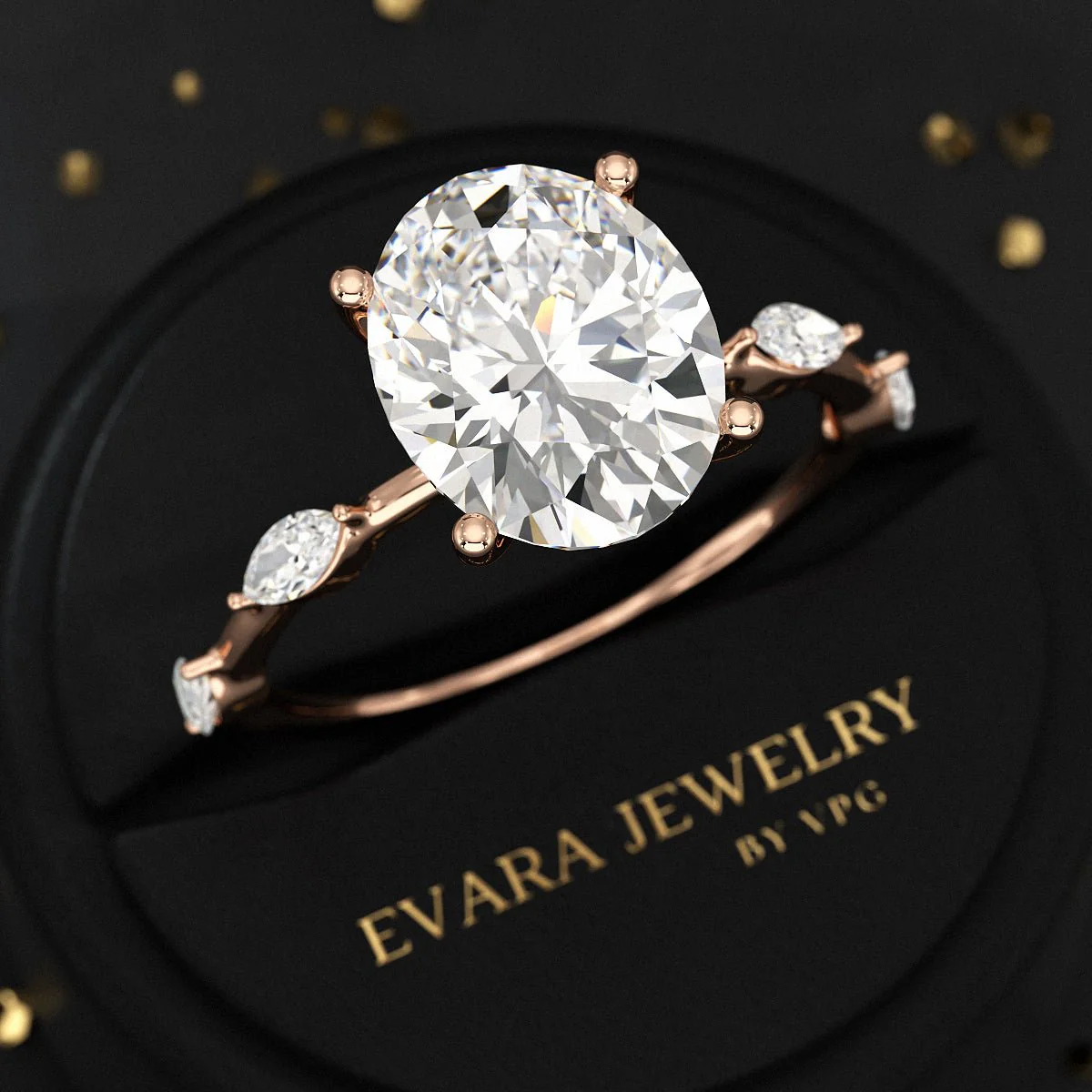3 Carat Oval Lab Grown Diamond Minimalist Thin Engagement Ring with Marquise Accent Stones - Image 10