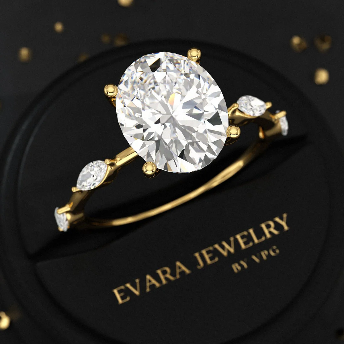 3 Carat Oval Lab Grown Diamond Minimalist Thin Engagement Ring with Marquise Accent Stones - Image 5