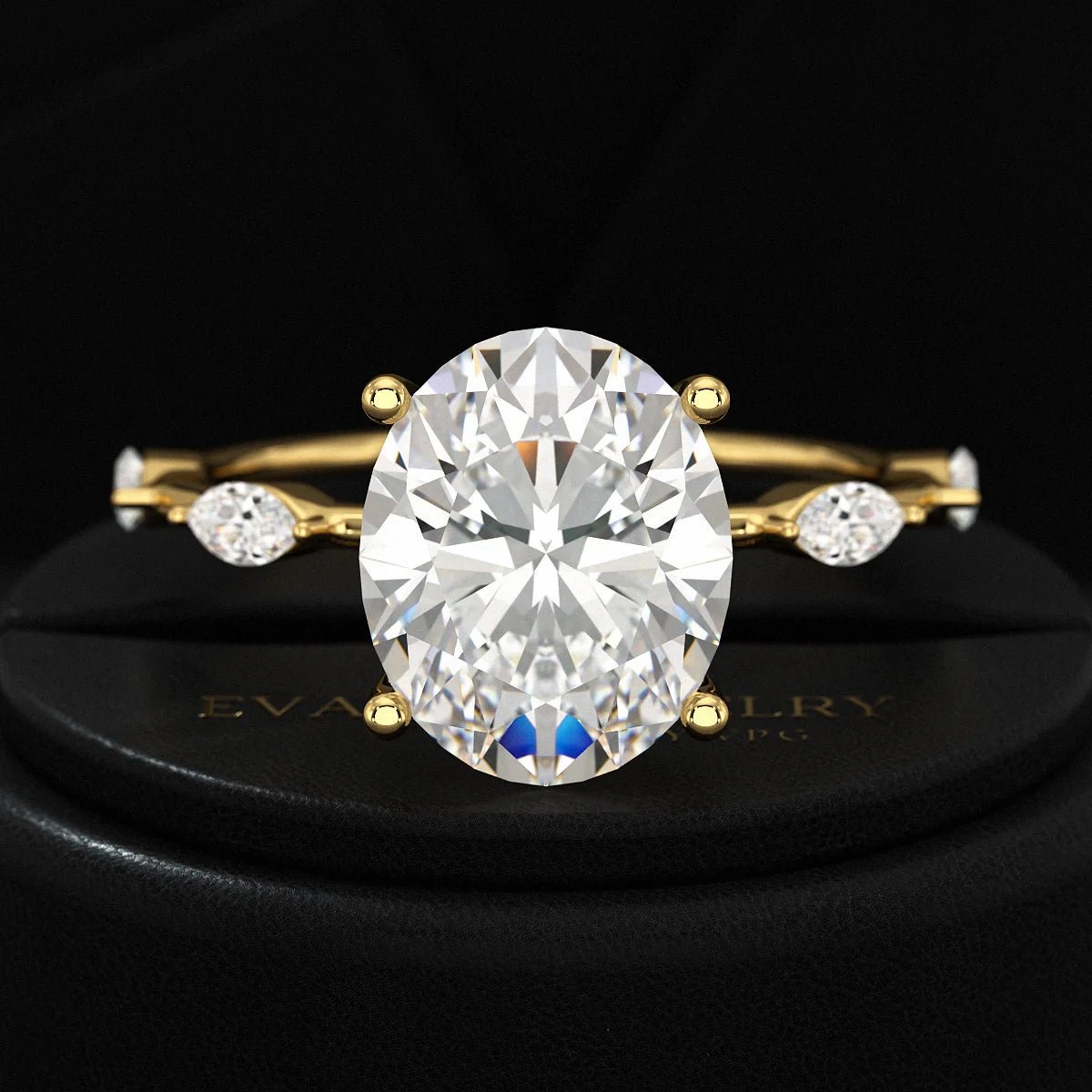 3 Carat Oval Lab Grown Diamond Minimalist Thin Engagement Ring with Marquise Accent Stones - Image 6