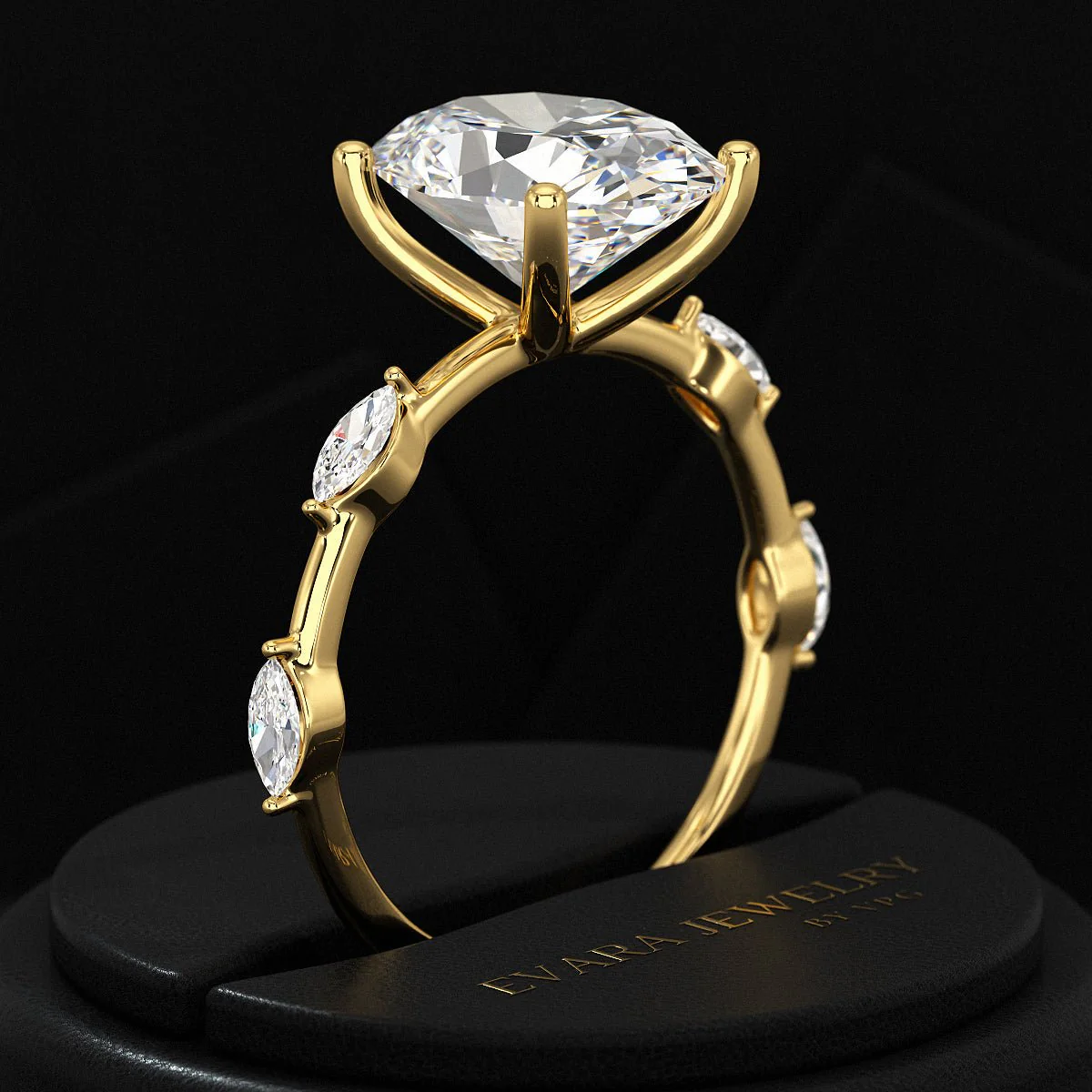 3 Carat Oval Lab Grown Diamond Minimalist Thin Engagement Ring with Marquise Accent Stones - Image 7