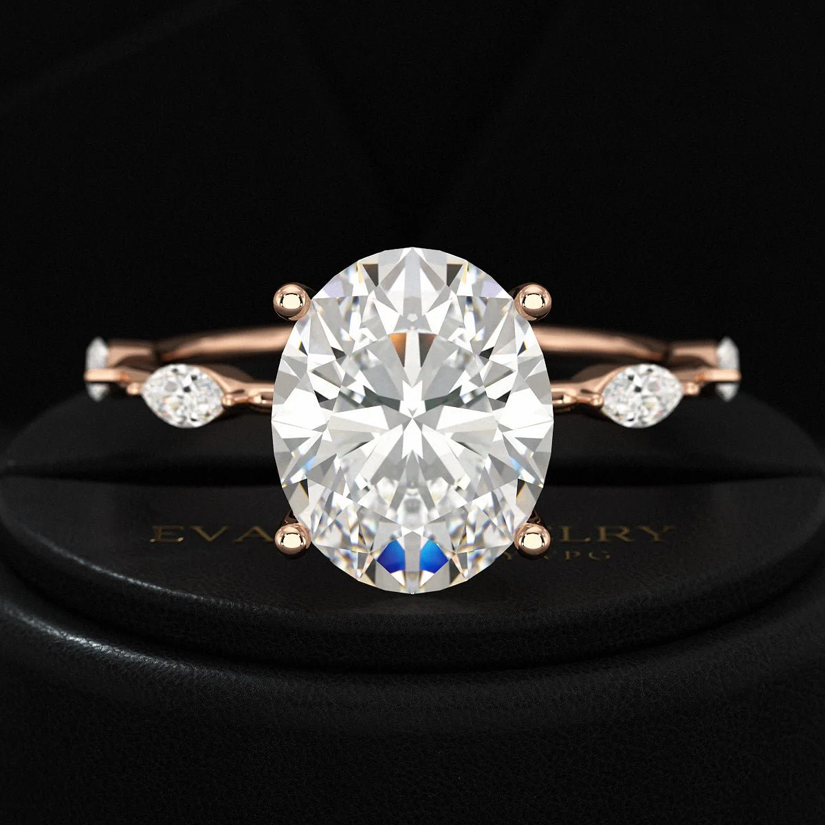 3 Carat Oval Lab Grown Diamond Minimalist Thin Engagement Ring with Marquise Accent Stones - Image 9