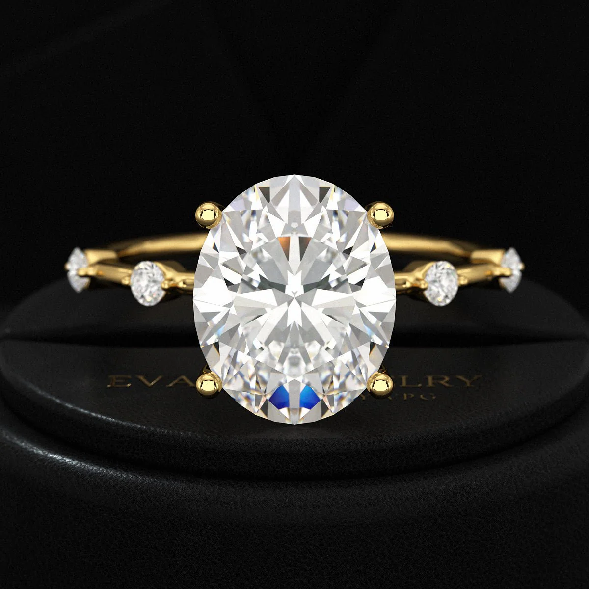 3 Carat Oval Lab Grown Diamond Thin Engagement Ring - Image 4