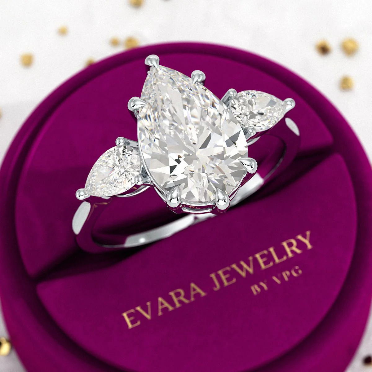 3 Carat Pear Cut Diamond Three Stone Engagement Ring - Image 7