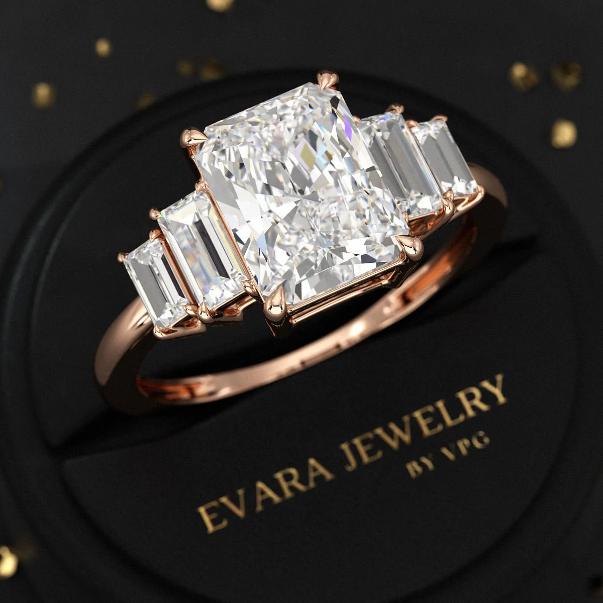 3 Carat Radiant Cut Lab Grown Diamond Art Deco Engagement Ring - Image 7