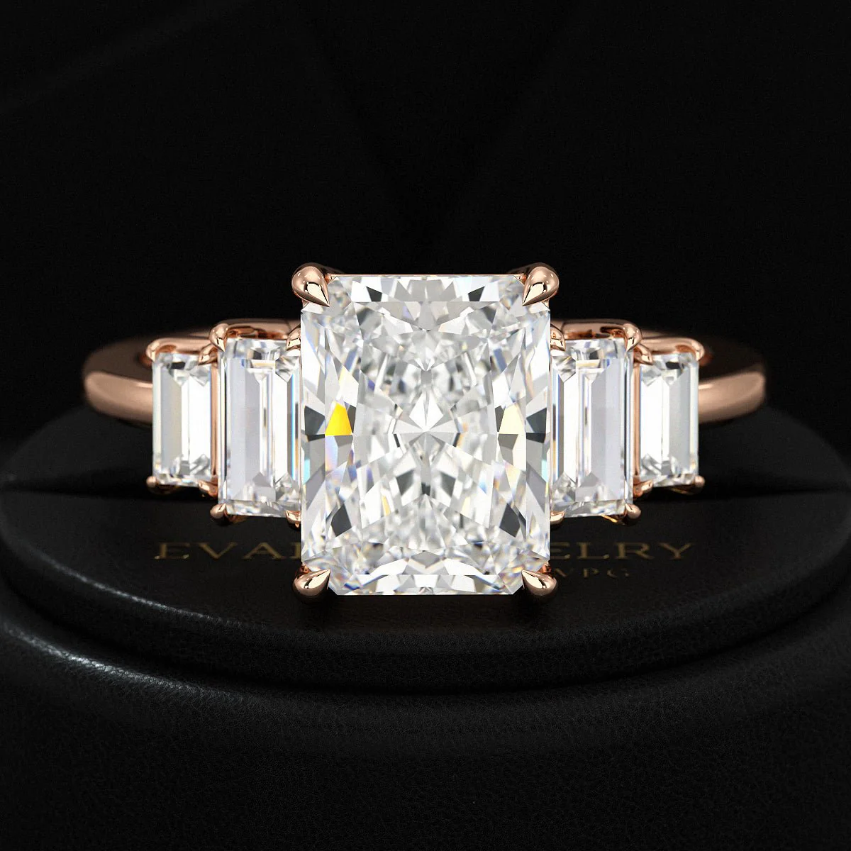 3 Carat Radiant Cut Lab Grown Diamond Art Deco Engagement Ring - Image 8