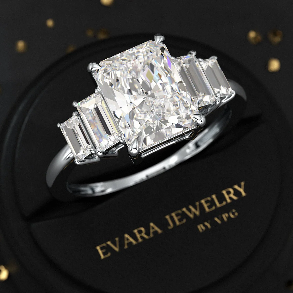 3 Carat Radiant Cut Lab Grown Diamond Art Deco Engagement Ring - Image 9