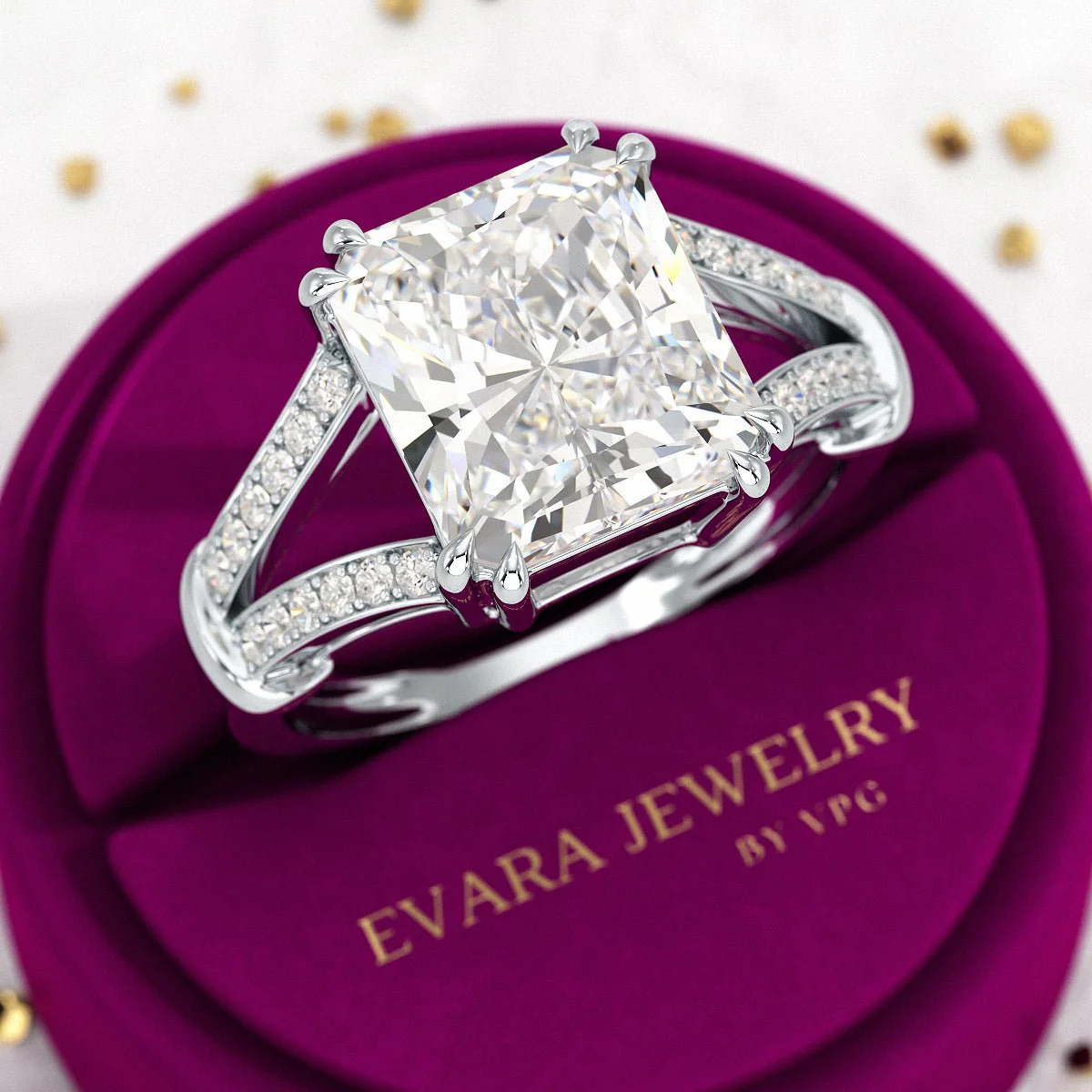 3 Carat Radiant Cut Lab Grown Diamond Split Shank Engagement Ring - Image 10