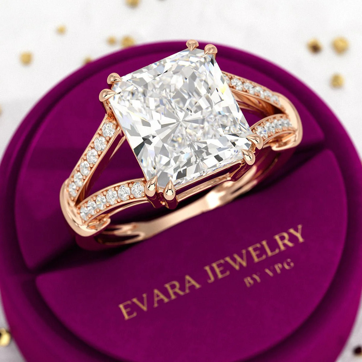 3 Carat Radiant Cut Lab Grown Diamond Split Shank Engagement Ring - Image 8