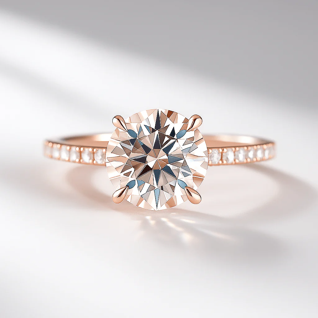 3 Carat Round Cut 4 Prong Engagement Ring with Pave Band - Image 13