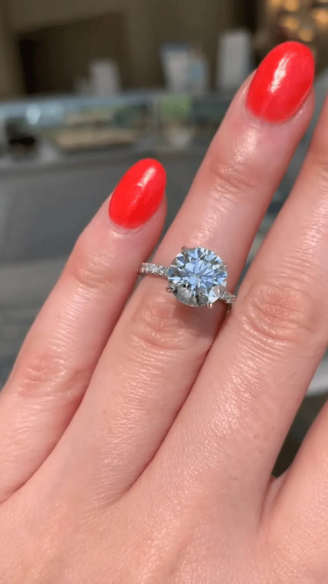 3 Carat Round Cut 4 Prong Engagement Ring with Pave Band - Image 3
