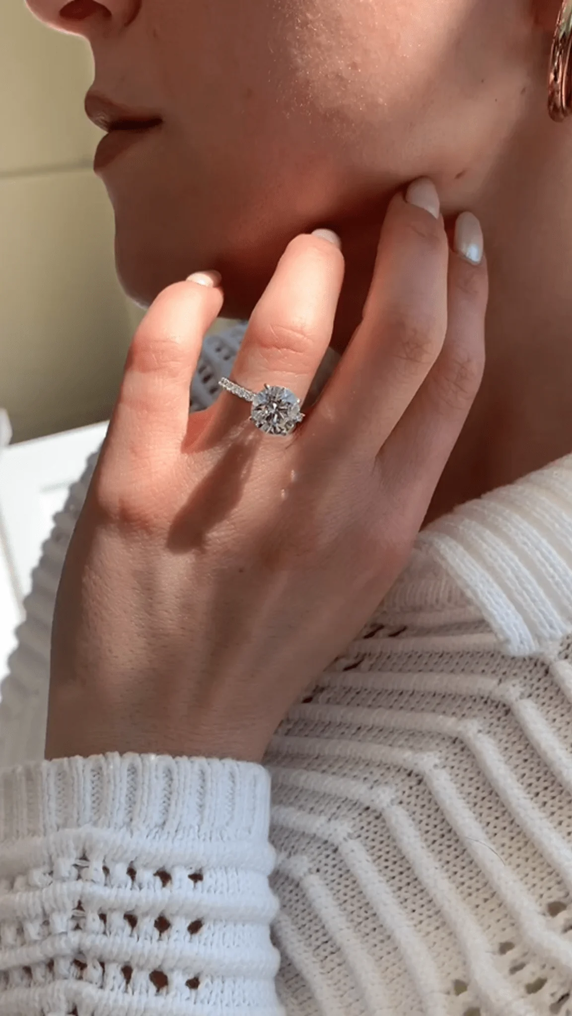 3 Carat Round Cut 4 Prong Engagement Ring with Pave Band - Image 4