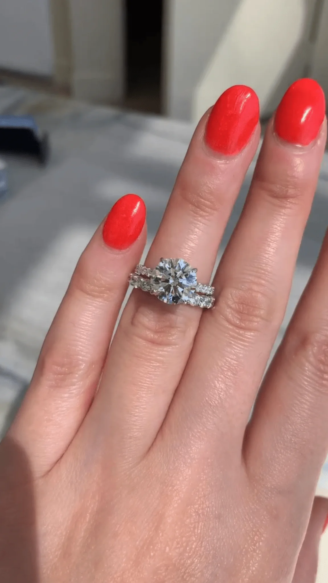 3 Carat Round Cut 4 Prong Engagement Ring with Pave Band - Image 5