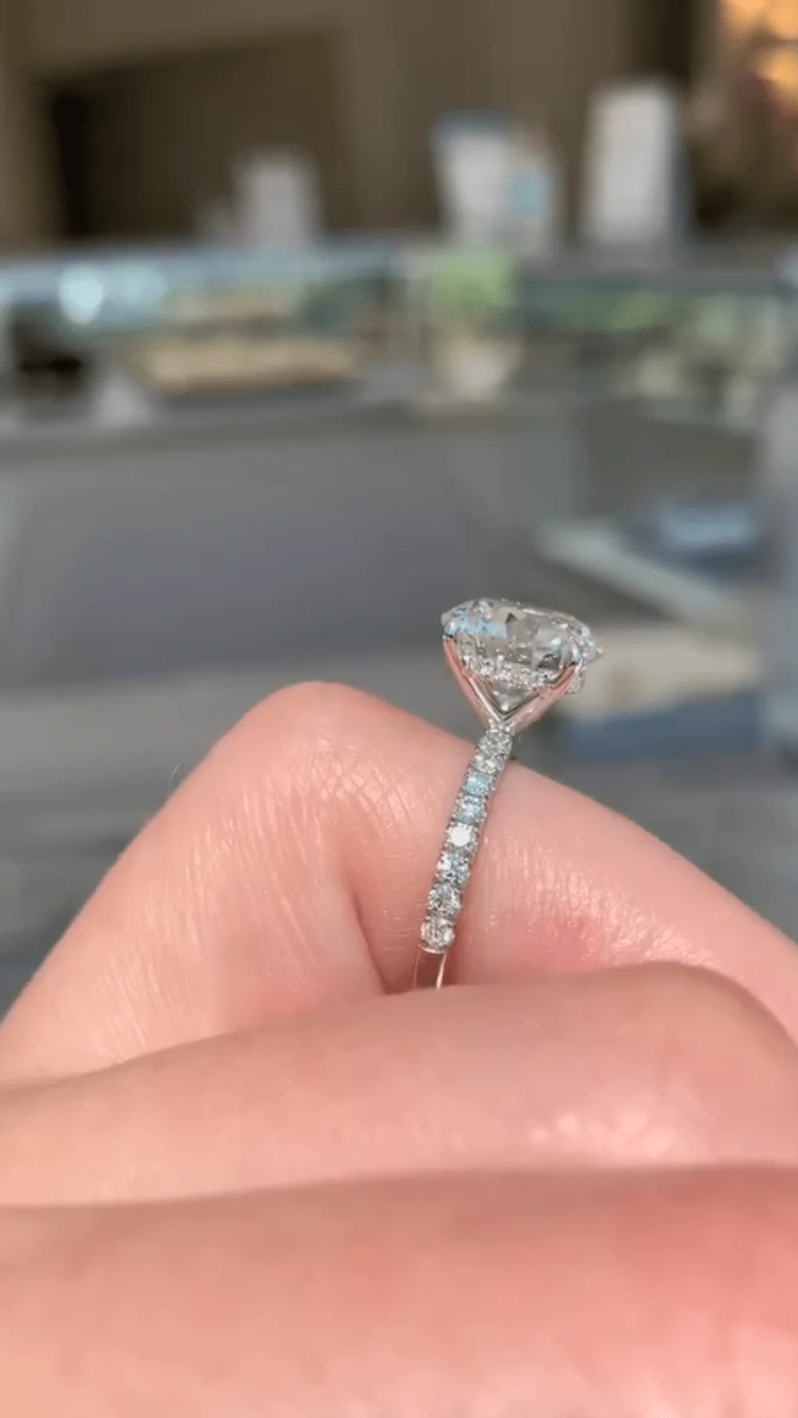 3 Carat Round Cut 4 Prong Engagement Ring with Pave Band - Image 6