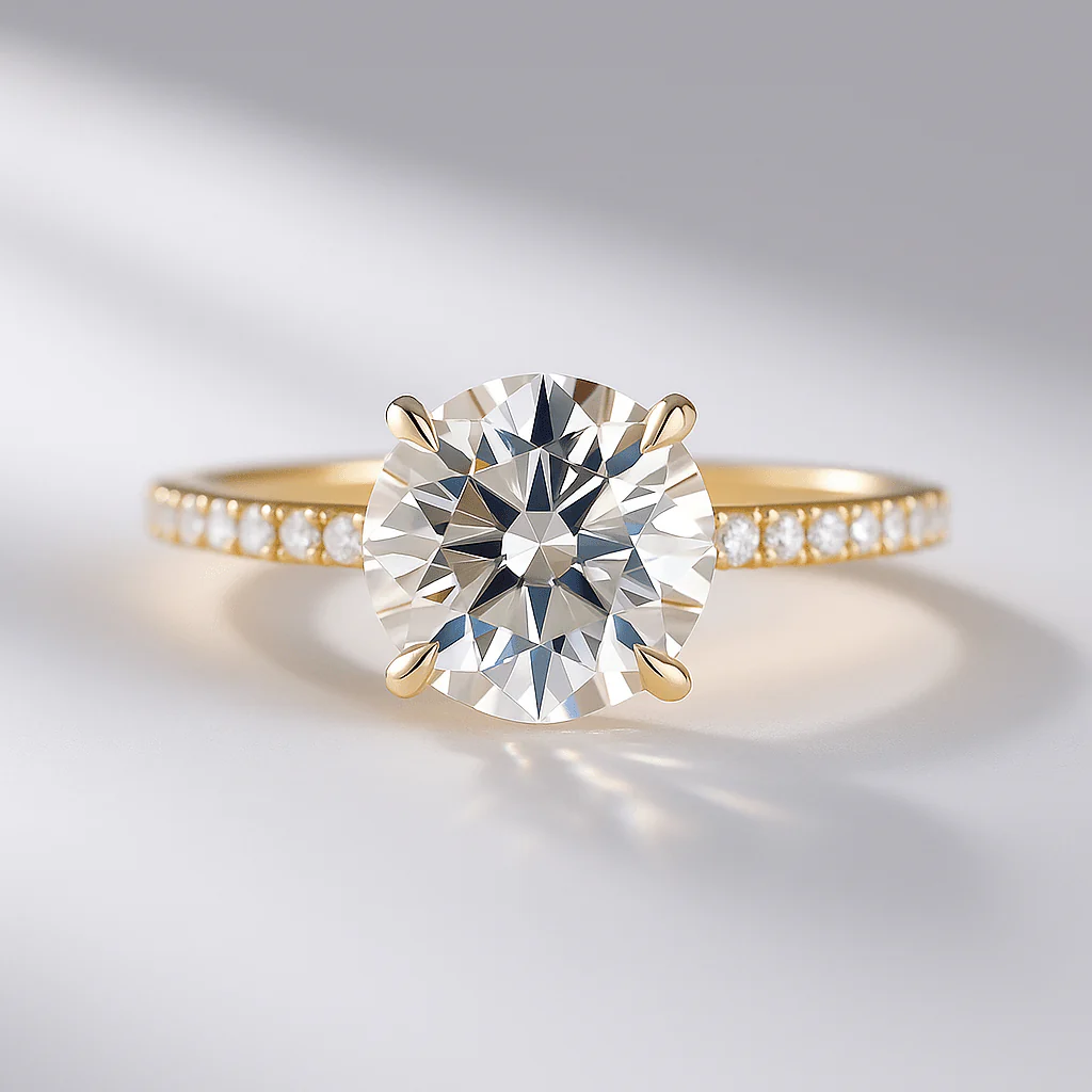 3 Carat Round Cut 4 Prong Engagement Ring with Pave Band - Image 7