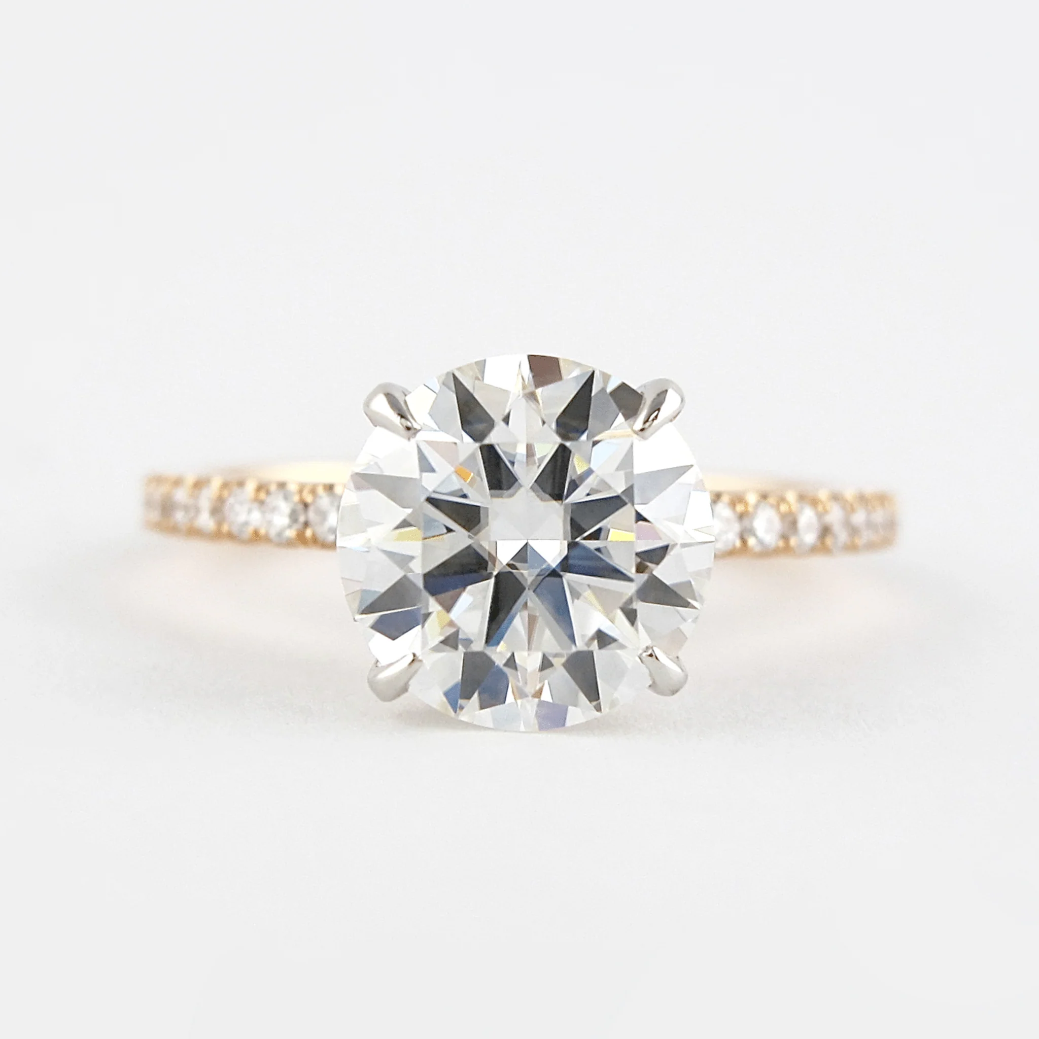 3 Carat Round Cut 4 Prong Engagement Ring with Pave Band - Image 8
