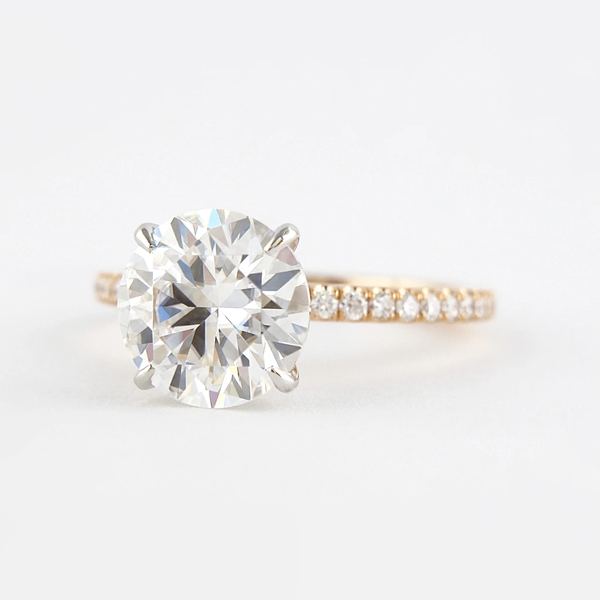 3 Carat Round Cut 4 Prong Engagement Ring with Pave Band - Image 9
