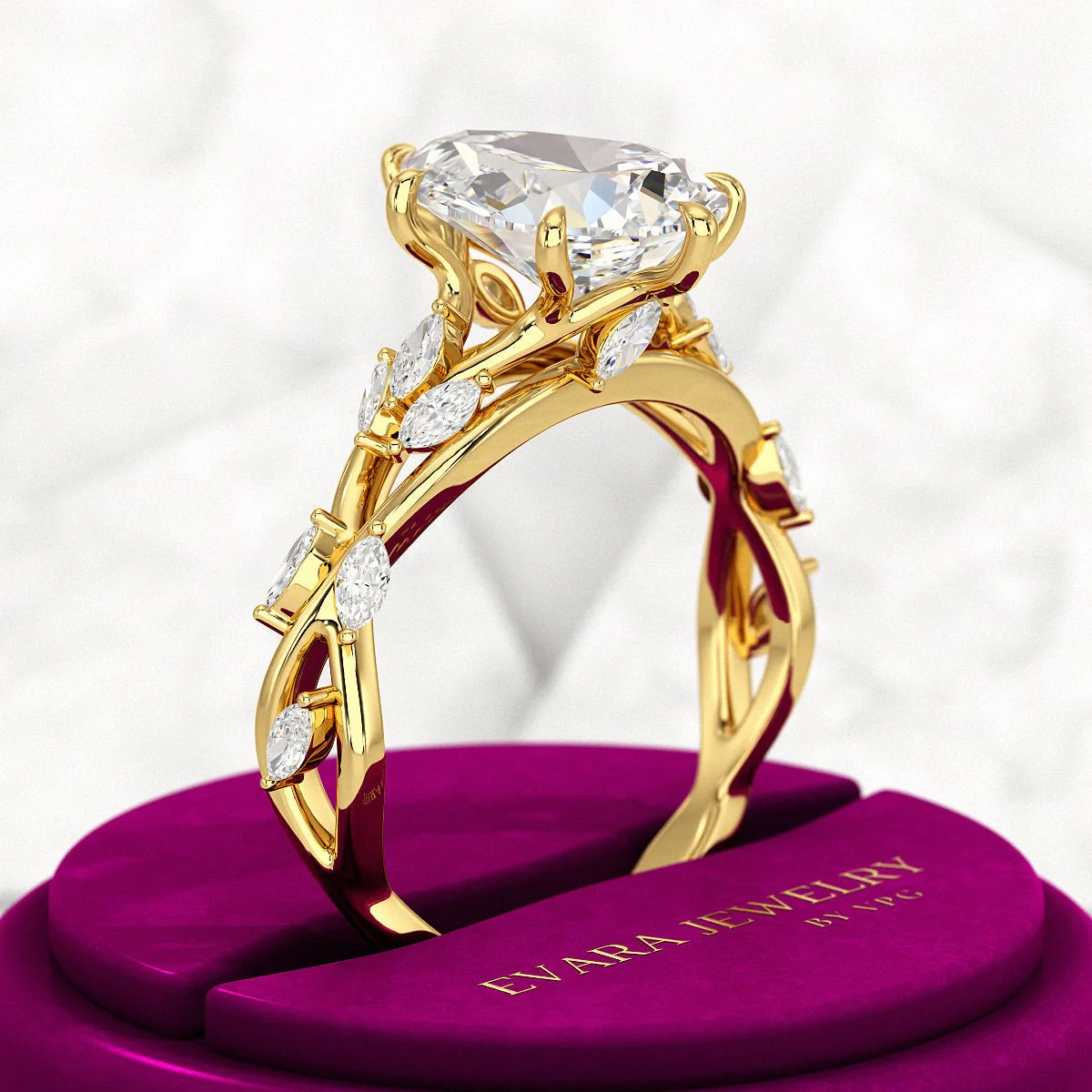 3 Carat Pear Cut Diamond Nature Inspired Art Deco Engagement Ring - Image 4