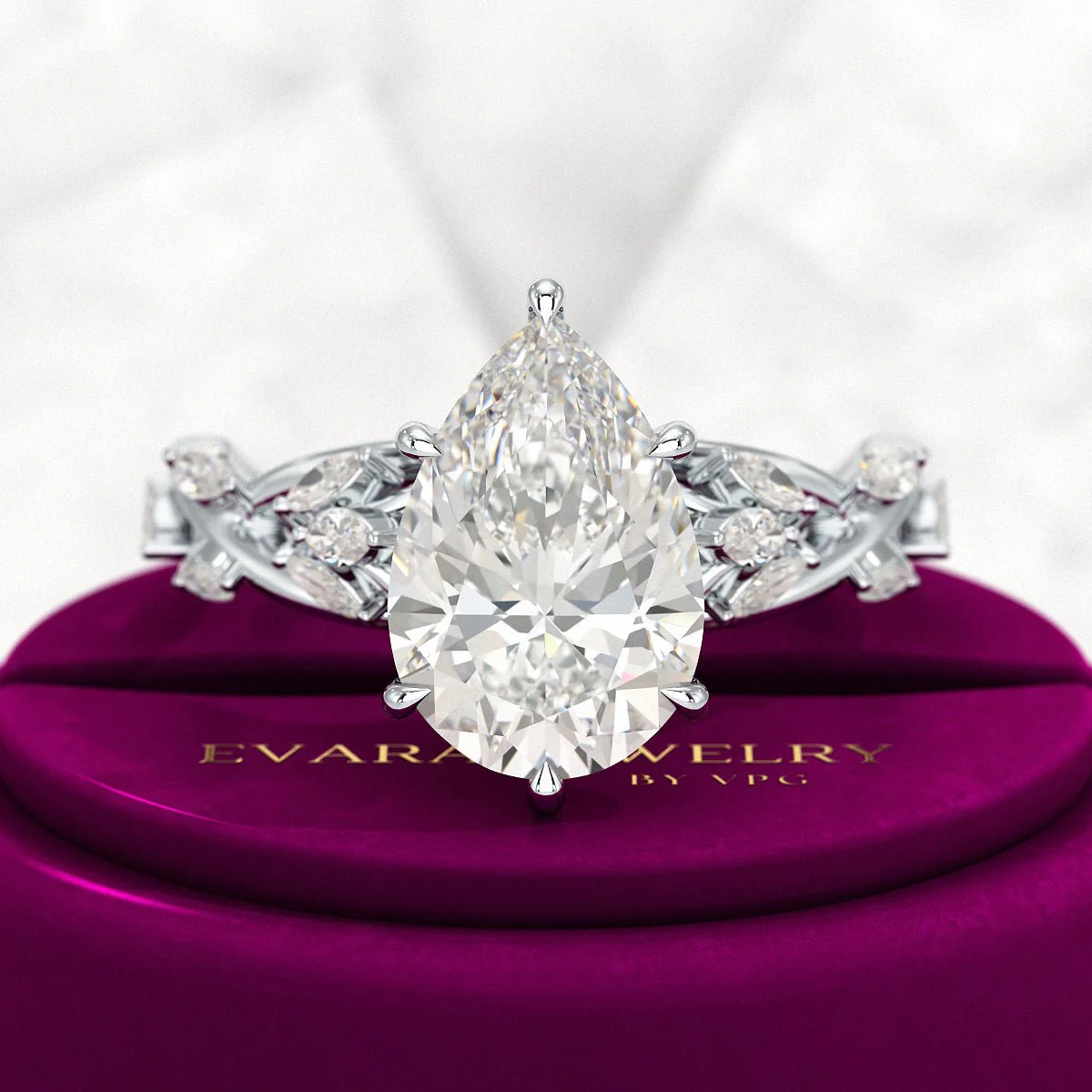 3 Carat Pear Cut Diamond Nature Inspired Art Deco Engagement Ring - Image 6
