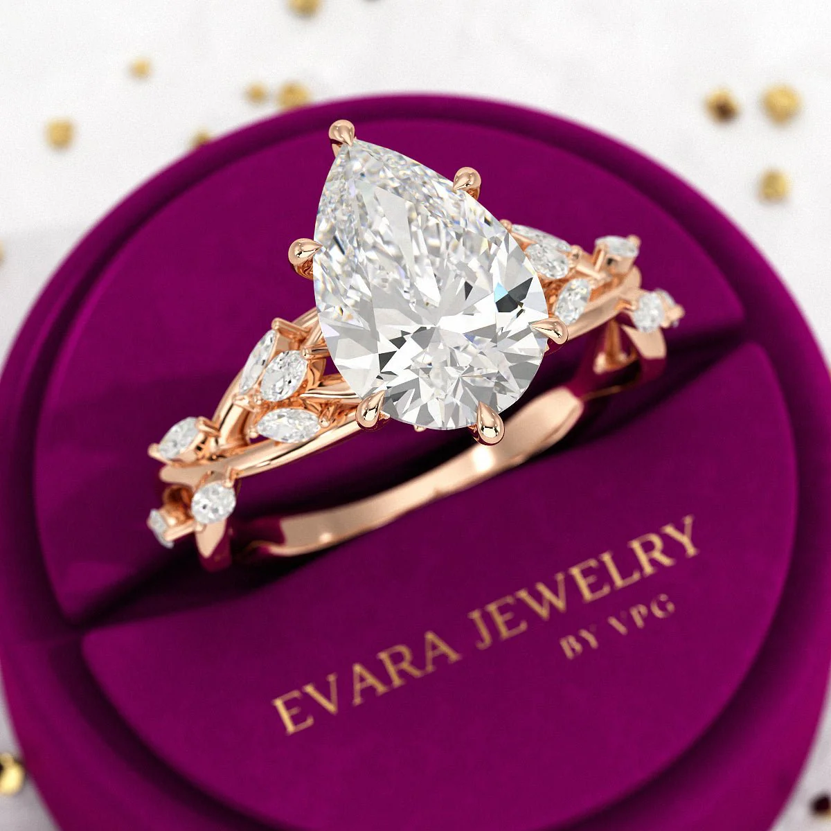 3 Carat Pear Cut Diamond Nature Inspired Art Deco Engagement Ring - Image 8