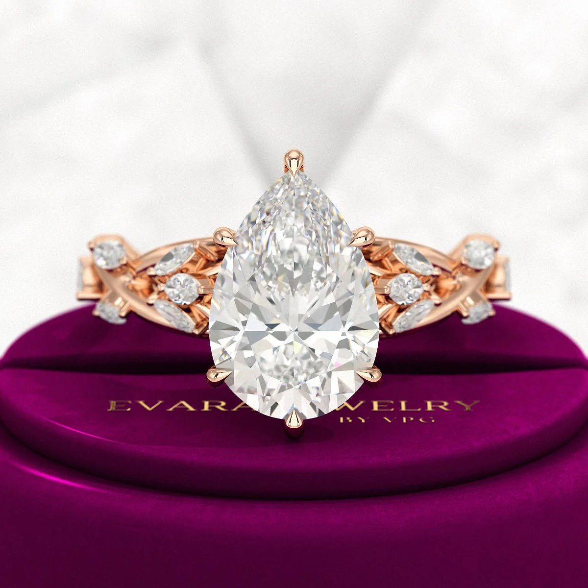 3 Carat Pear Cut Diamond Nature Inspired Art Deco Engagement Ring - Image 9