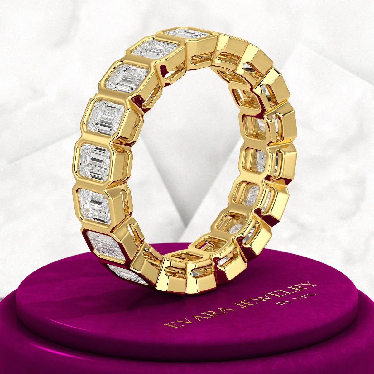 4 Carat Bezel Set Emerald Cut Diamond Eternity Wedding Band - Image 6