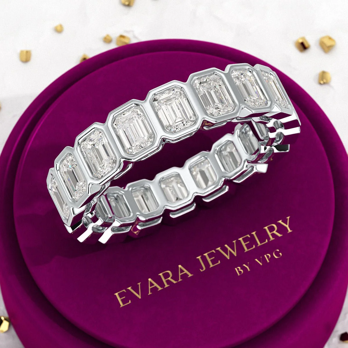 4 Carat Bezel Set Emerald Cut Diamond Eternity Wedding Band - Image 9