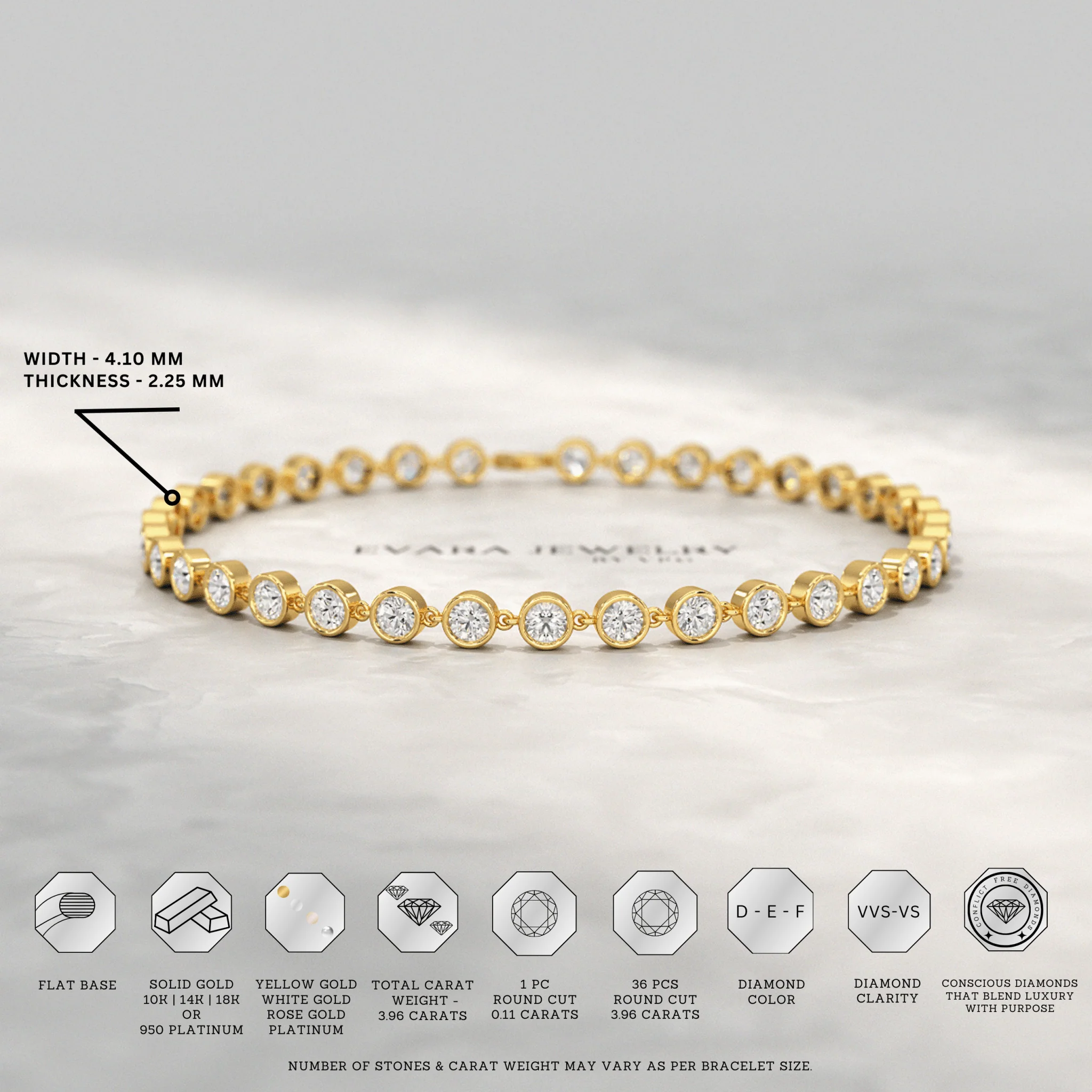4 Carat Bezel Set Round Cut Diamond Gold Minimalist Tennis Bracelet - Image 10