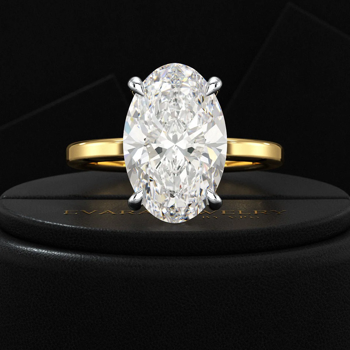 4 Carat Oval Cut Diamond Two Tone Engagement Ring - Image 3