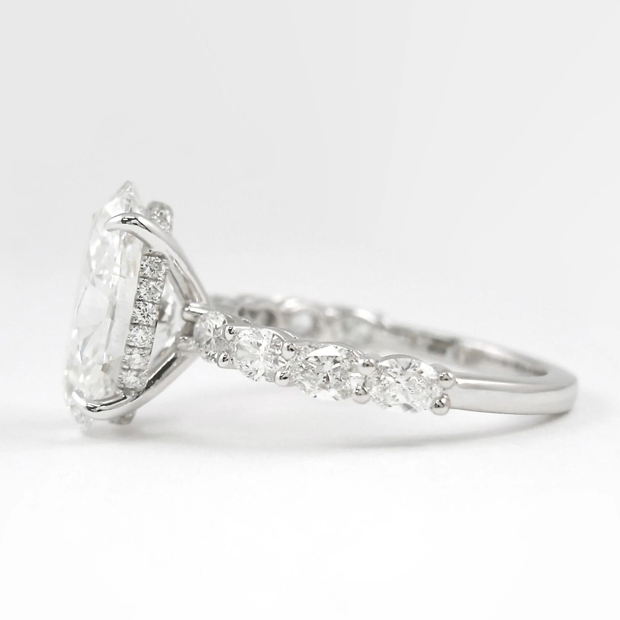 4 Carat Oval Cut Modern Deco Engagement Ring with Oval Cut Side Lab Grown Diamonds - Image 10