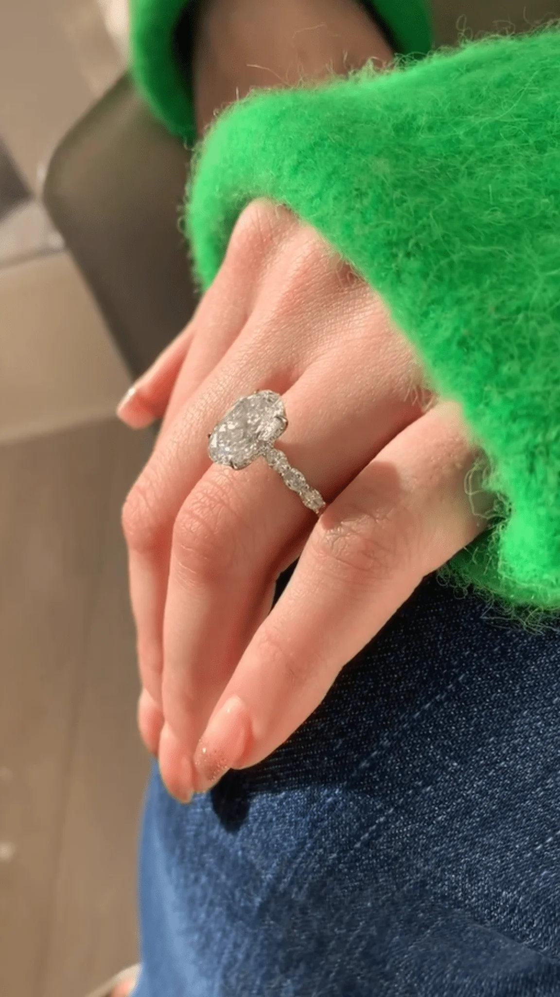 4 Carat Oval Cut Modern Deco Engagement Ring with Oval Cut Side Lab Grown Diamonds - Image 3