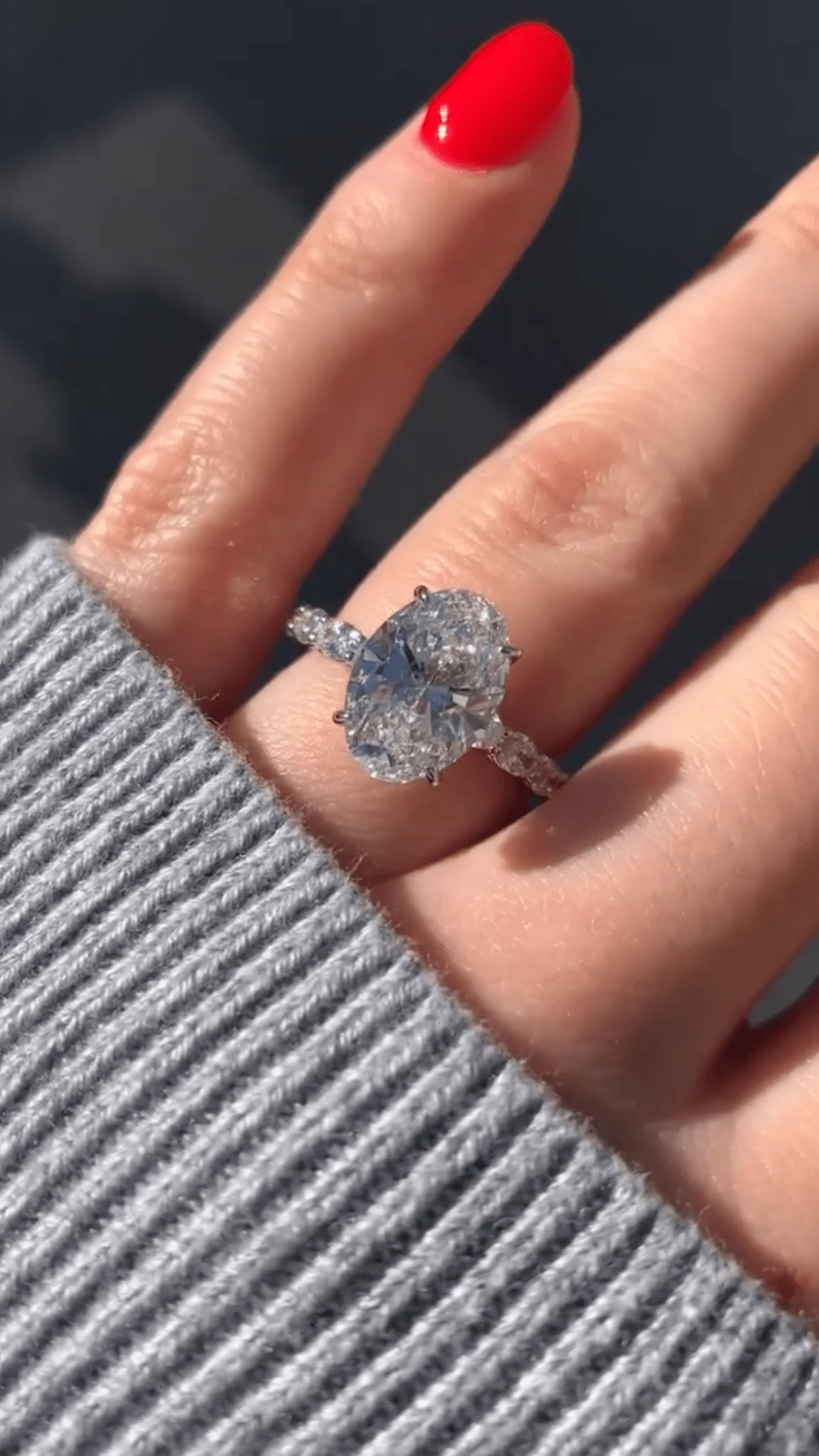 4 Carat Oval Cut Modern Deco Engagement Ring with Oval Cut Side Lab Grown Diamonds - Image 6