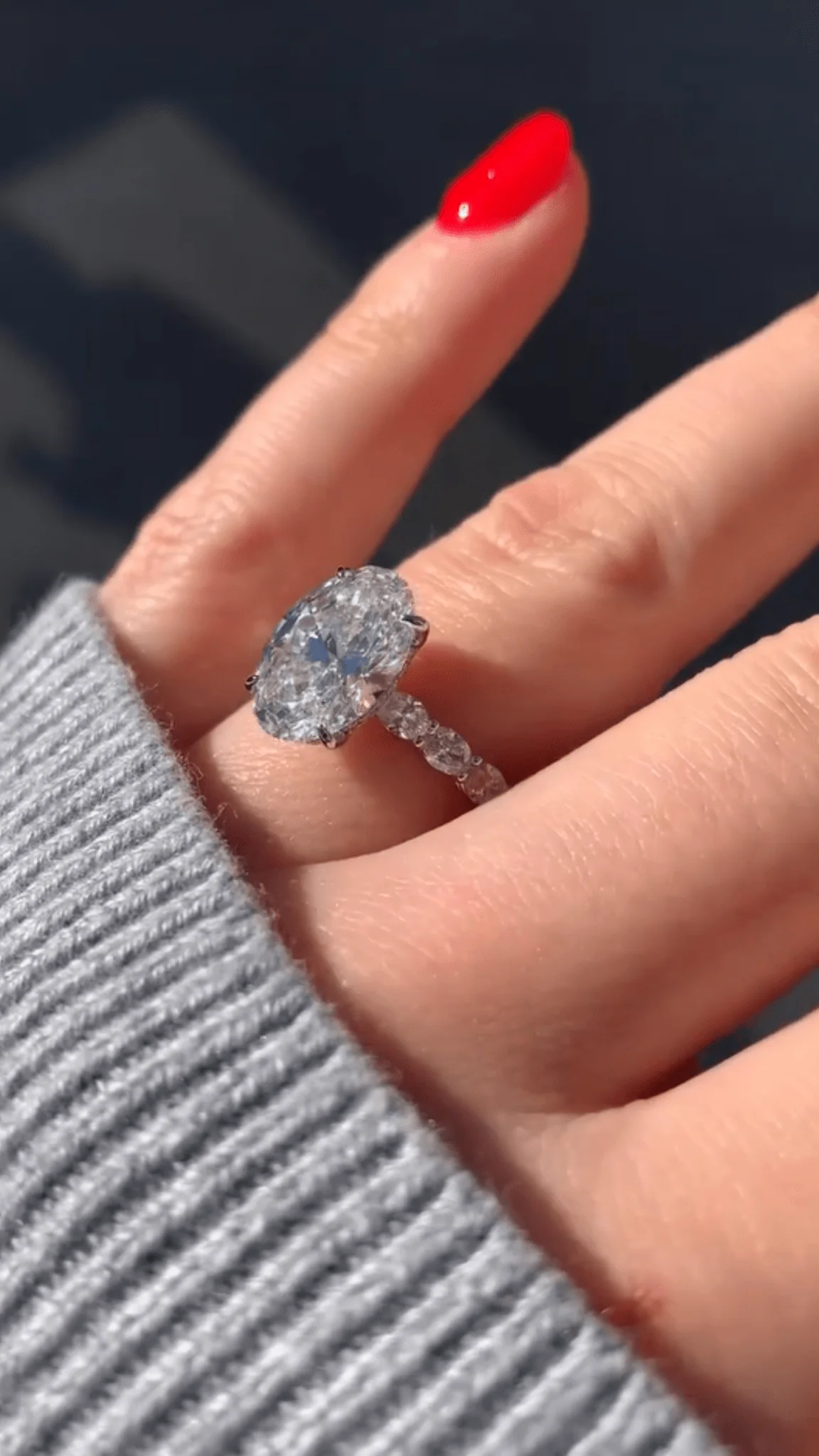 4 Carat Oval Cut Modern Deco Engagement Ring with Oval Cut Side Lab Grown Diamonds - Image 7