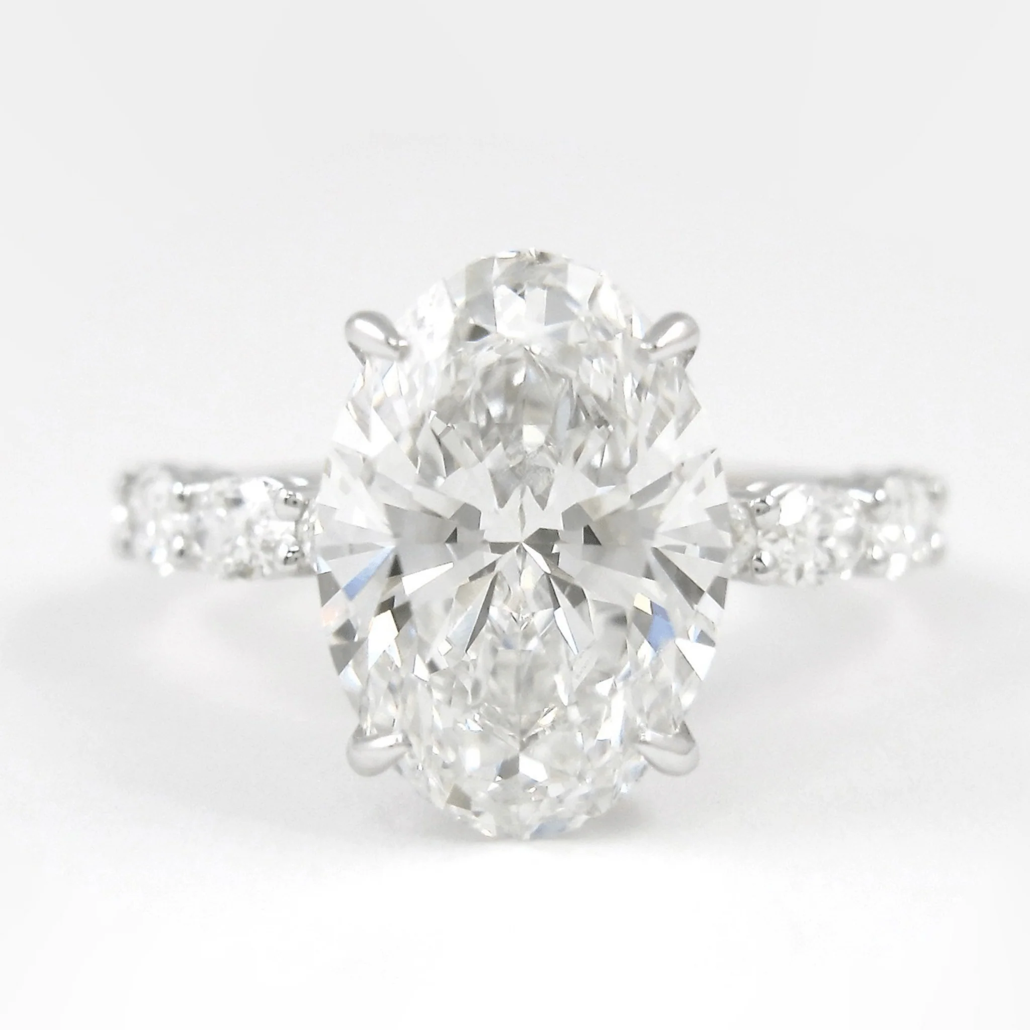 4 Carat Oval Cut Modern Deco Engagement Ring with Oval Cut Side Lab Grown Diamonds - Image 9