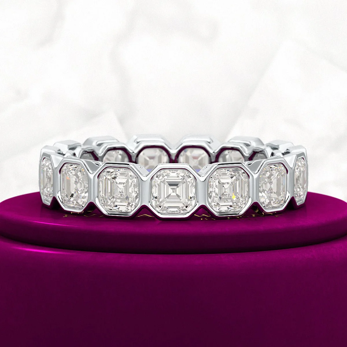 5.25 Carats Bezel Set Asscher Cut Modern Deco Diamond Eternity Band - Image 10