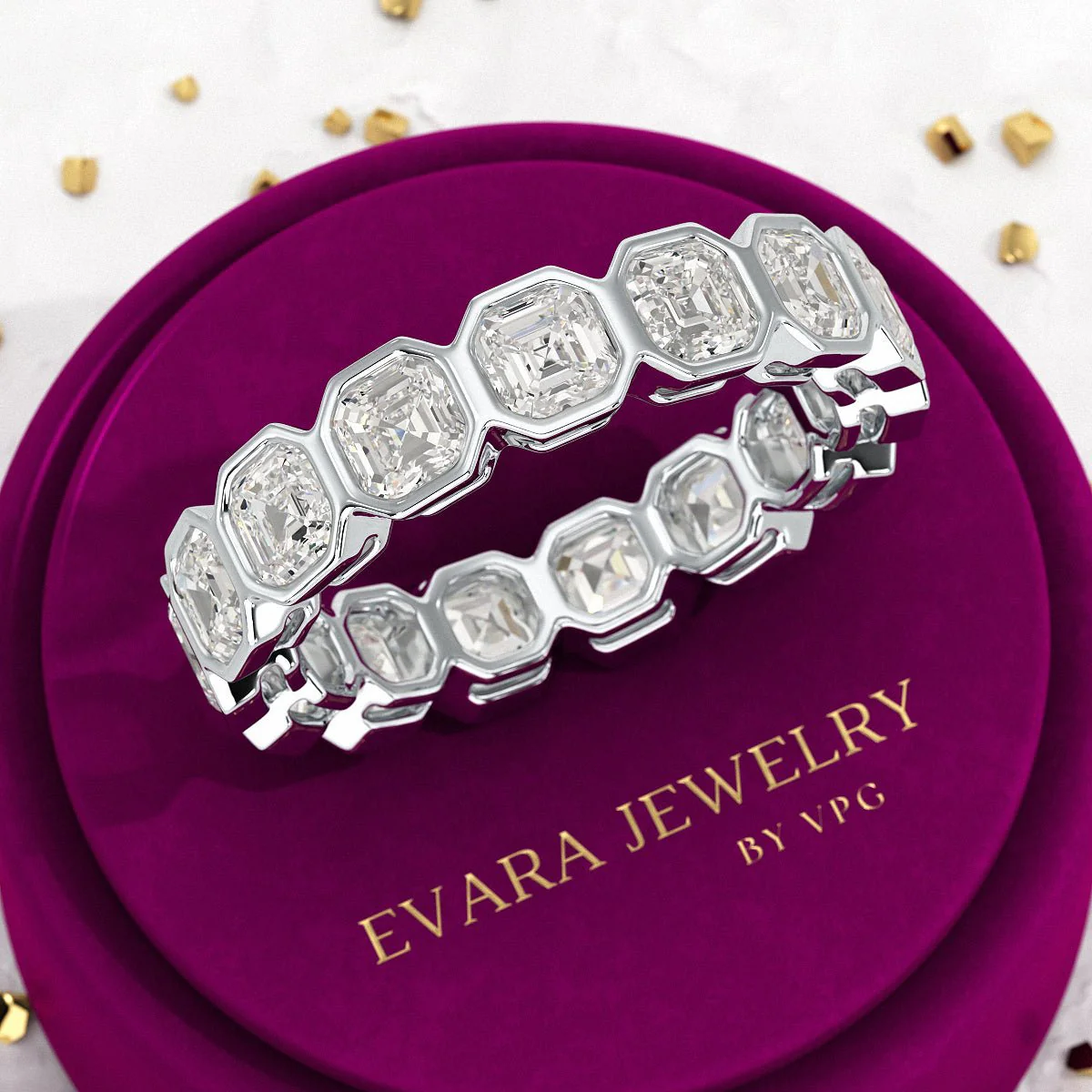 5.25 Carats Bezel Set Asscher Cut Modern Deco Diamond Eternity Band - Image 11