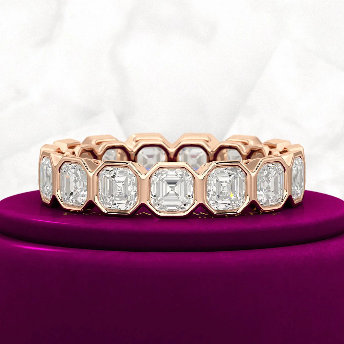 5.25 Carats Bezel Set Asscher Cut Modern Deco Diamond Eternity Band - Image 7