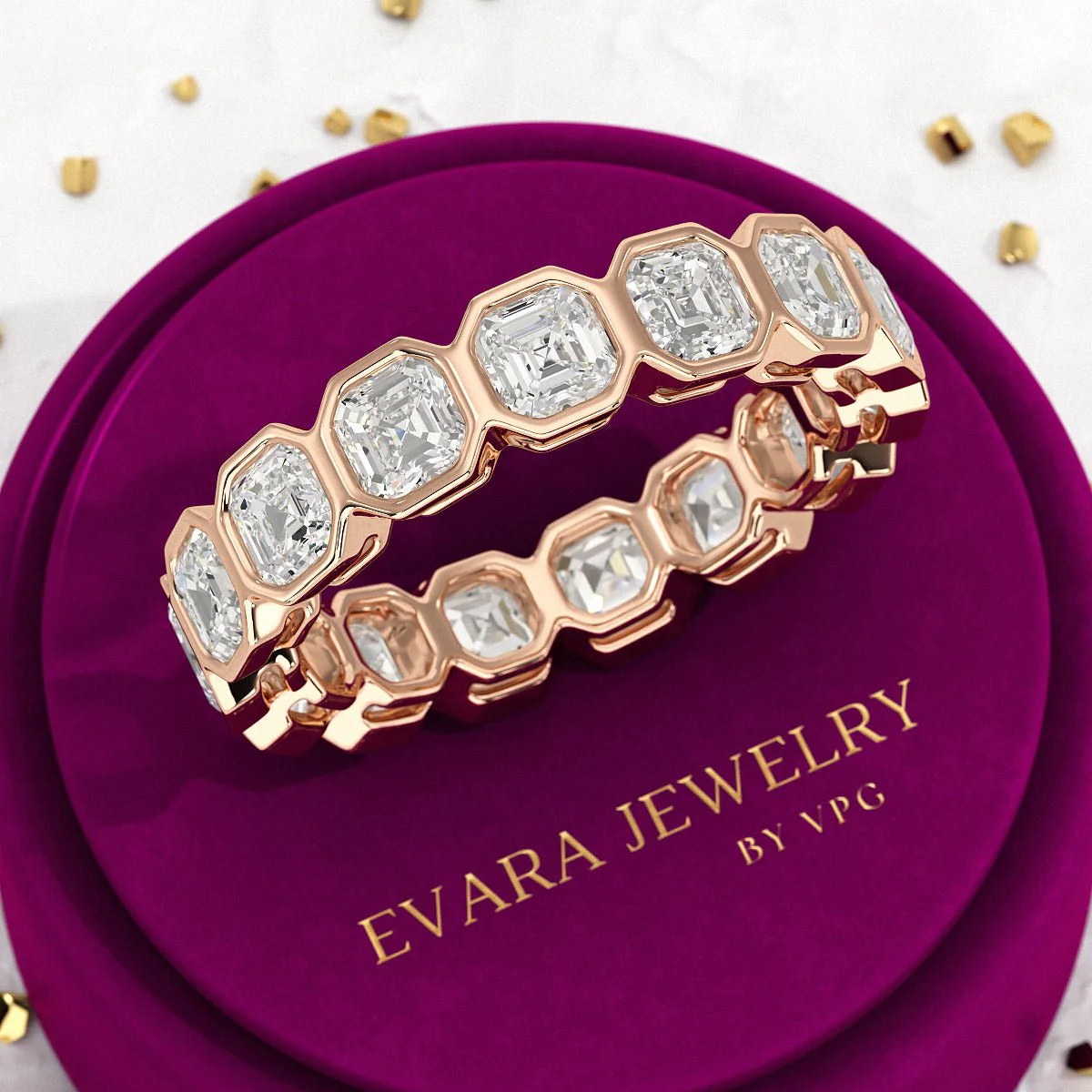 5.25 Carats Bezel Set Asscher Cut Modern Deco Diamond Eternity Band - Image 8