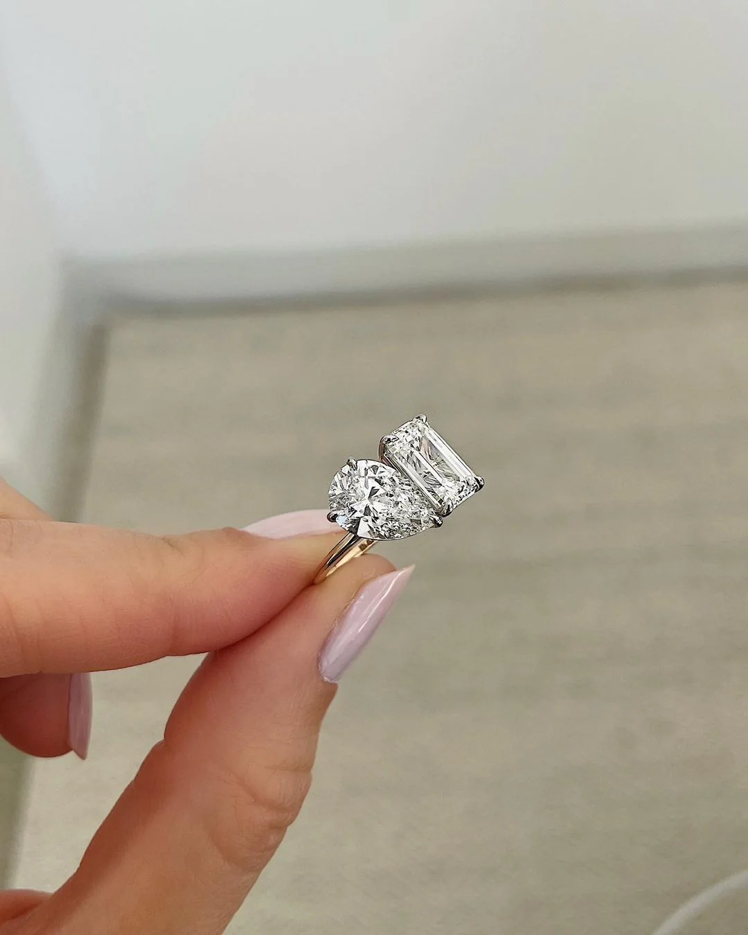 5.50 Carats Pear & Emerald Cut Two Stone Toi Et Moi Wedding Ring - Image 6