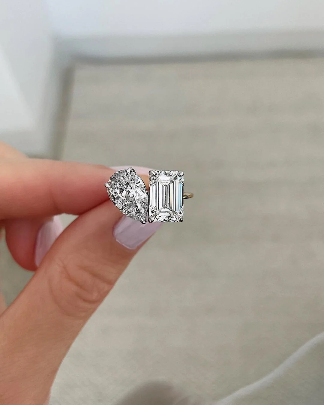 5.50 Carats Pear & Emerald Cut Two Stone Toi Et Moi Wedding Ring - Image 7