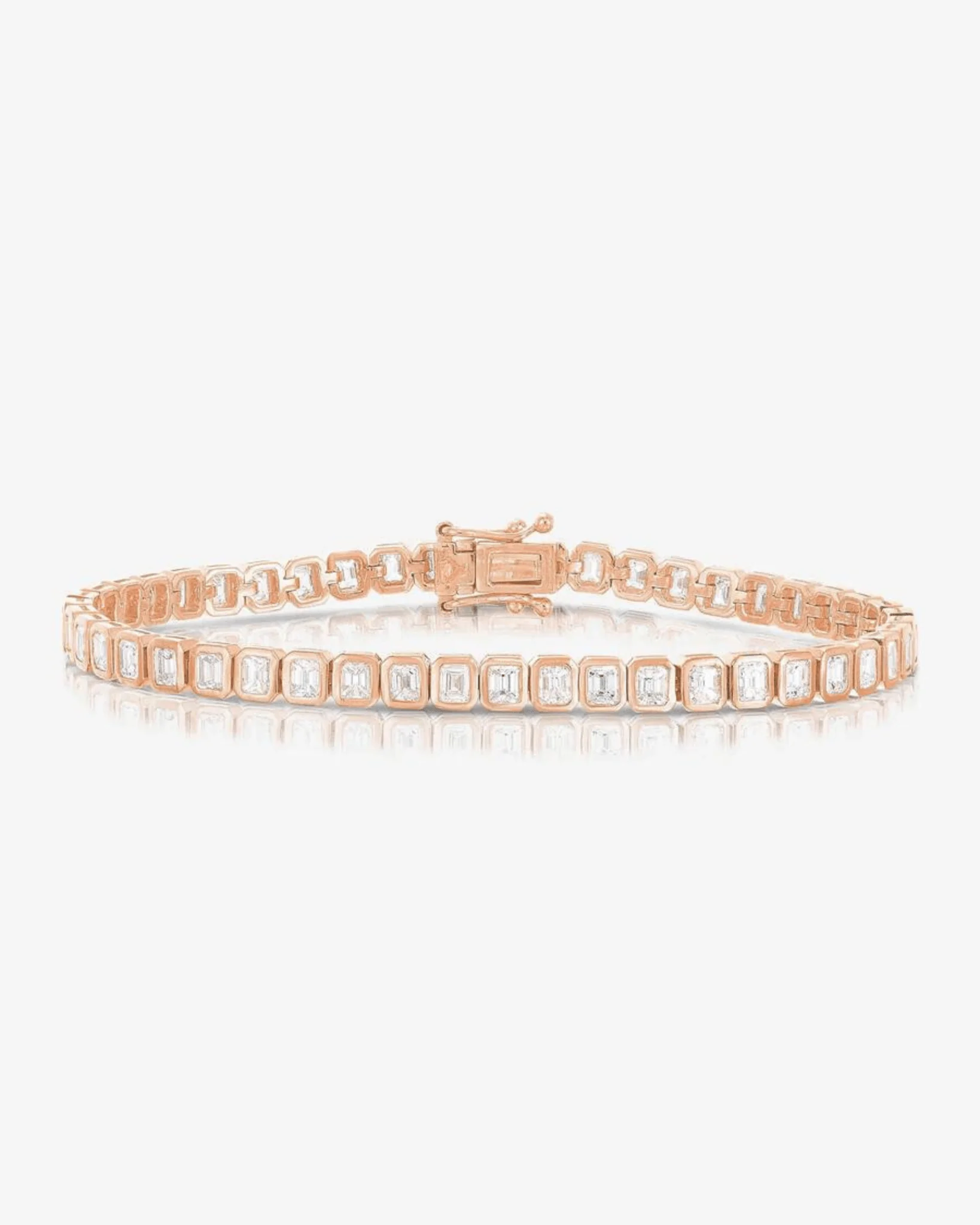 5 Carat Bezel Set Emerald Cut Luxury Diamond Tennis Bracelet in 14K Gold - Image 10