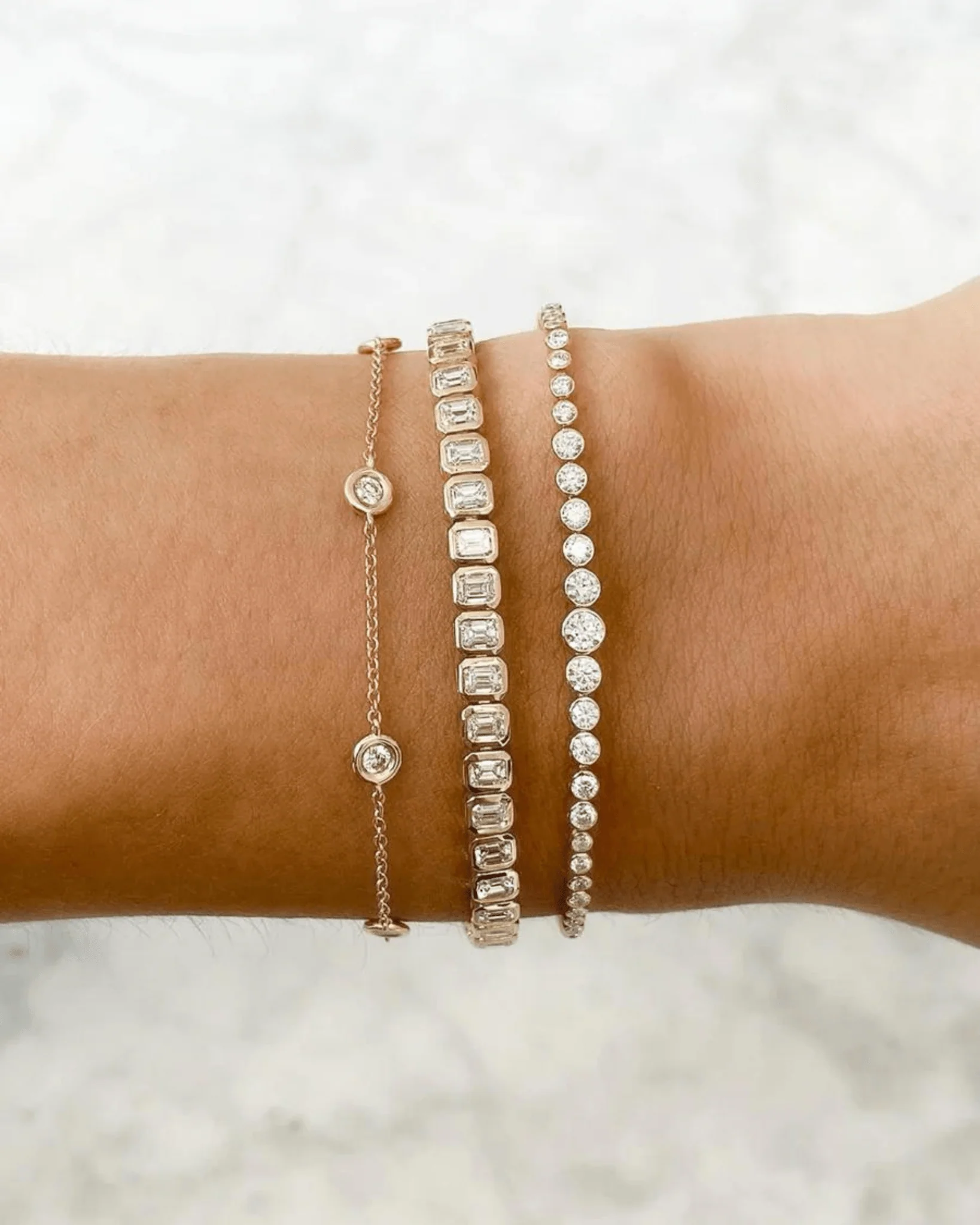 5 Carat Bezel Set Emerald Cut Luxury Diamond Tennis Bracelet in 14K Gold - Image 6