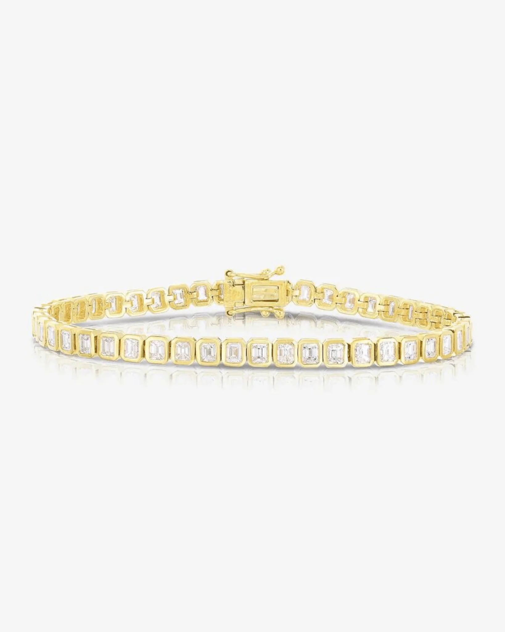 5 Carat Bezel Set Emerald Cut Luxury Diamond Tennis Bracelet in 14K Gold - Image 7