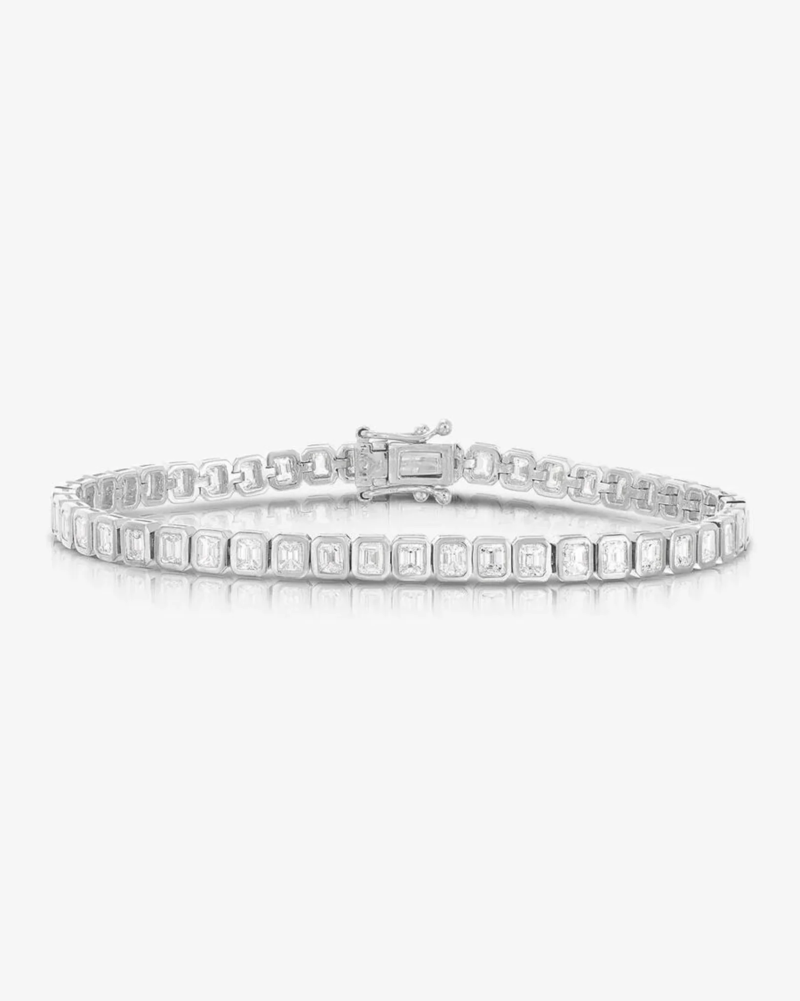 5 Carat Bezel Set Emerald Cut Luxury Diamond Tennis Bracelet in 14K Gold - Image 8