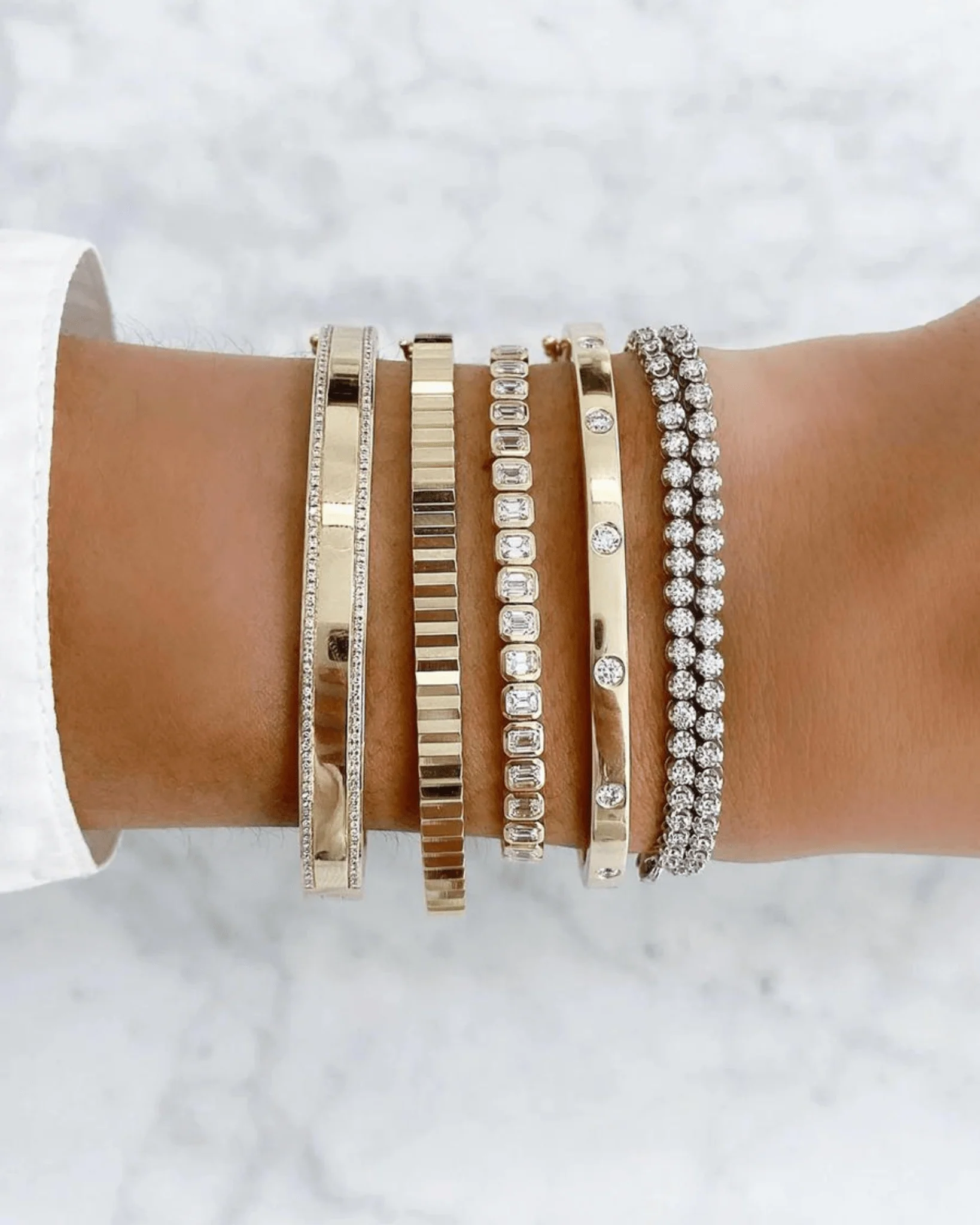 5 Carat Bezel Set Emerald Cut Luxury Diamond Tennis Bracelet in 14K Gold - Image 9