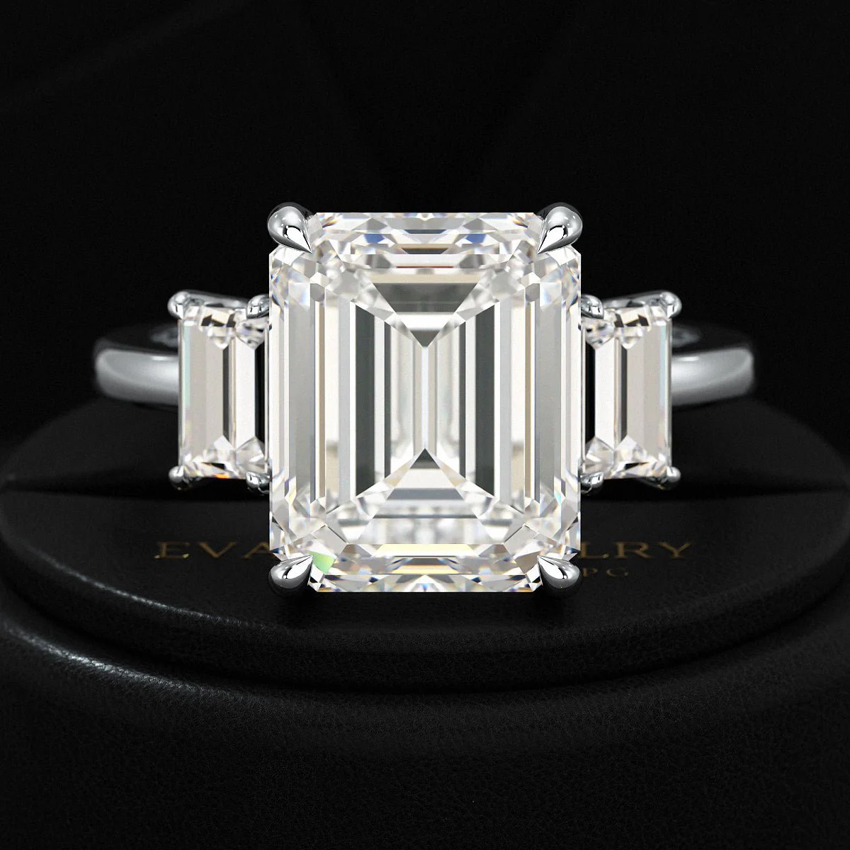 5 Carat Emerald Cut Lab Grown Diamond Three Stone Engagement Ring - Image 9