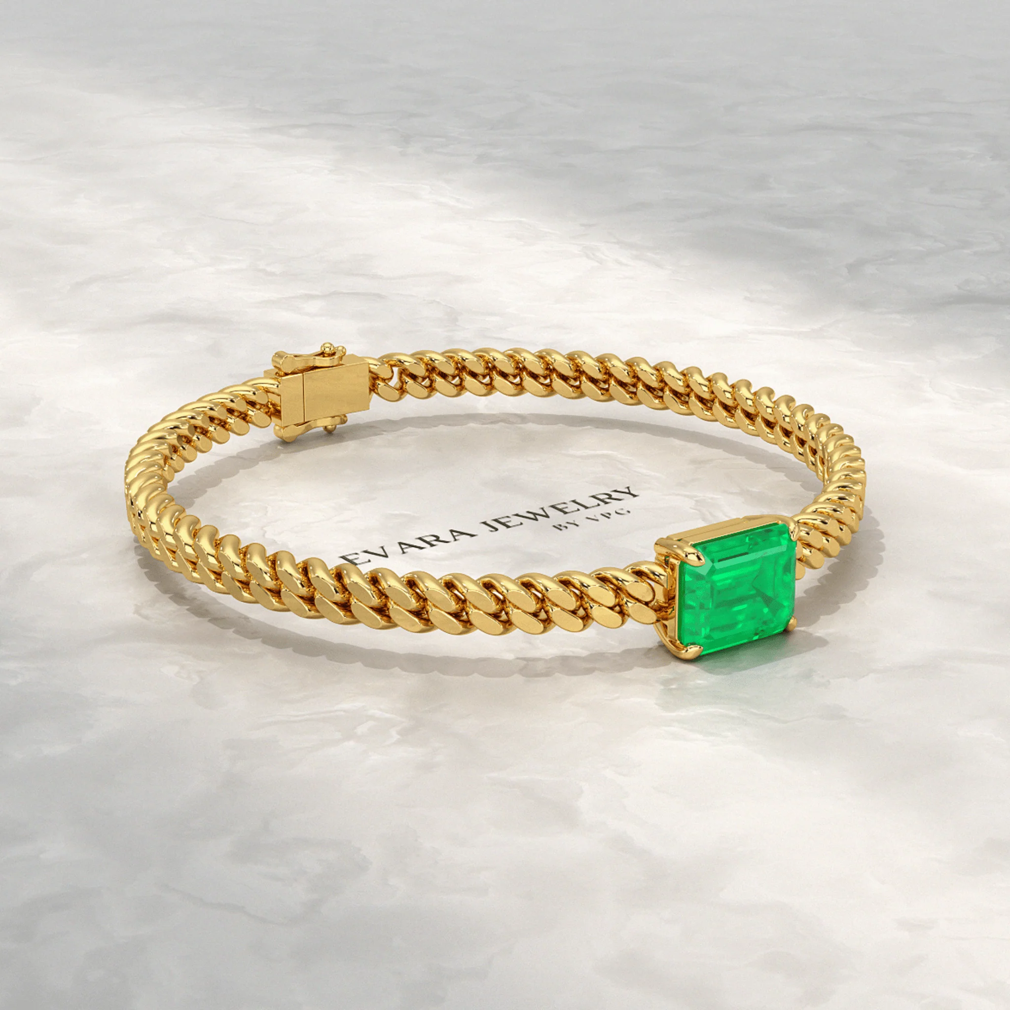 5 Carat Emerald Cut Lab Grown Emerald Cuban Chain Luxury Bracelet - Image 3