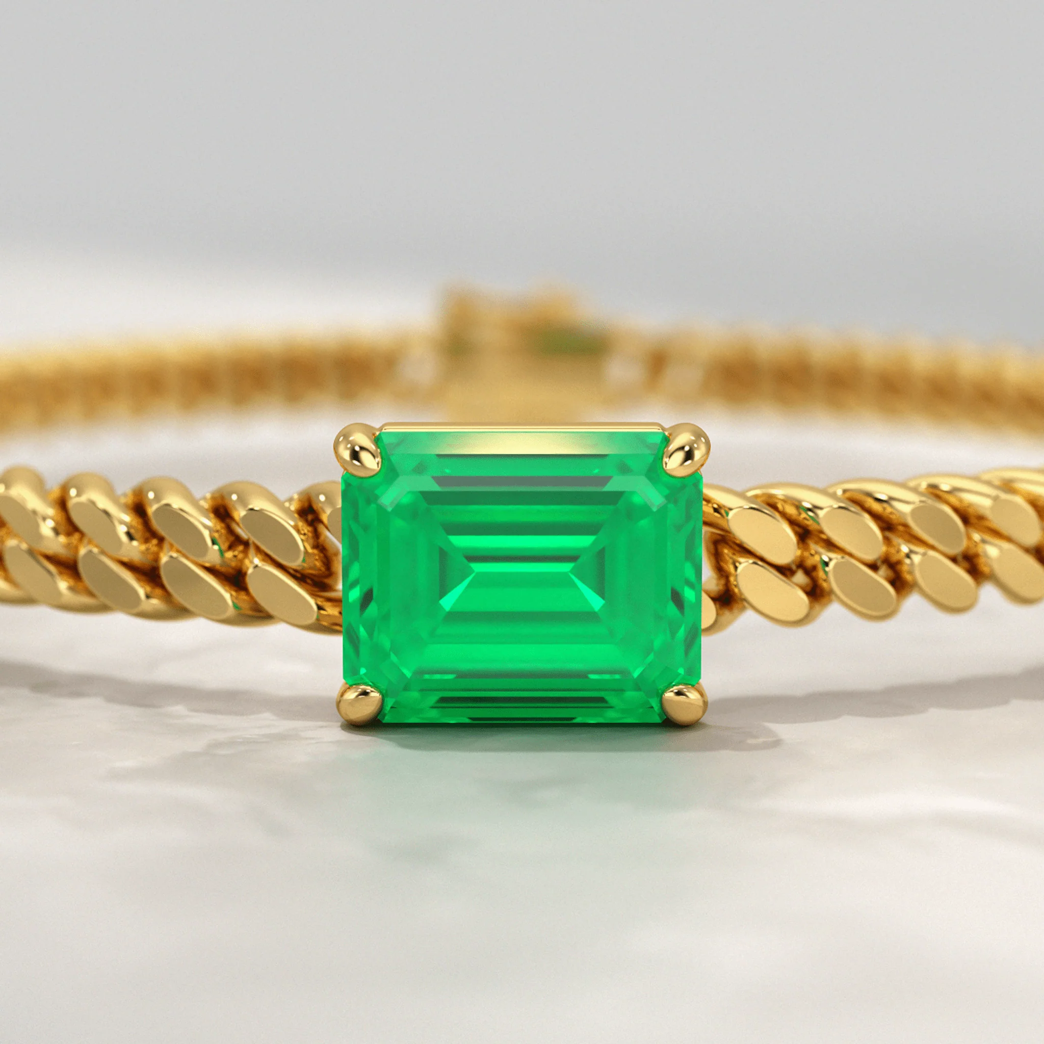 5 Carat Emerald Cut Lab Grown Emerald Cuban Chain Luxury Bracelet - Image 5